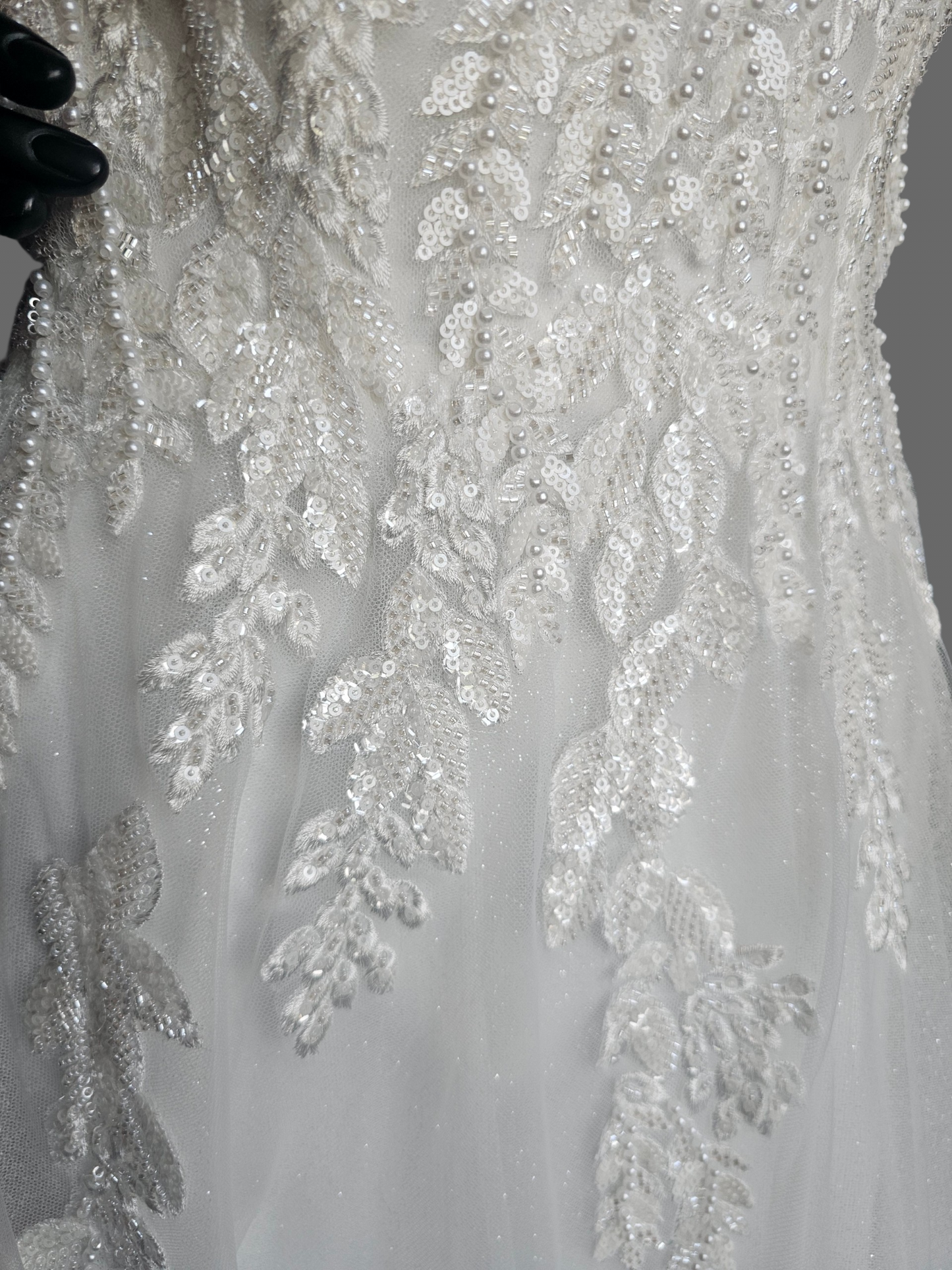 Ivory Sweetheart Floral Sparkle Mesh A-Line Wedding Gown - Rebecca Ingram