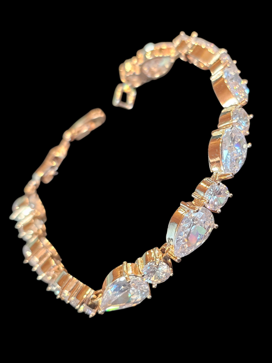 Rose Gold Large Teardrop Crystal Bracelet W/Extender