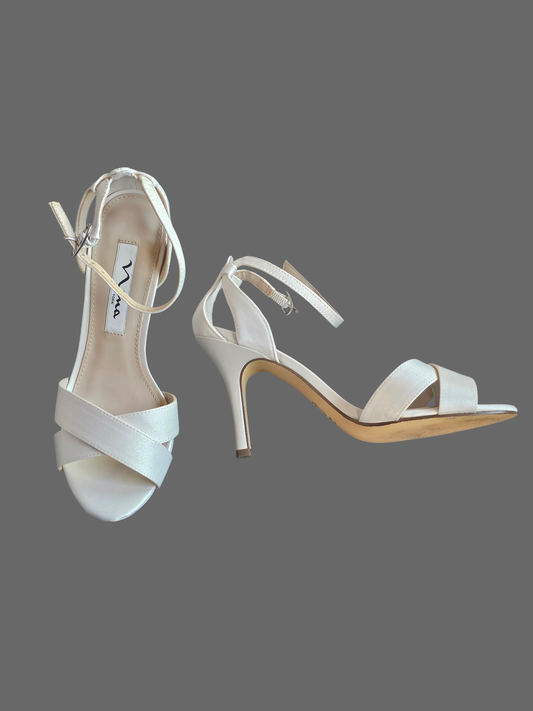 Ivory Satin Strappy Heel Sandal - Nina