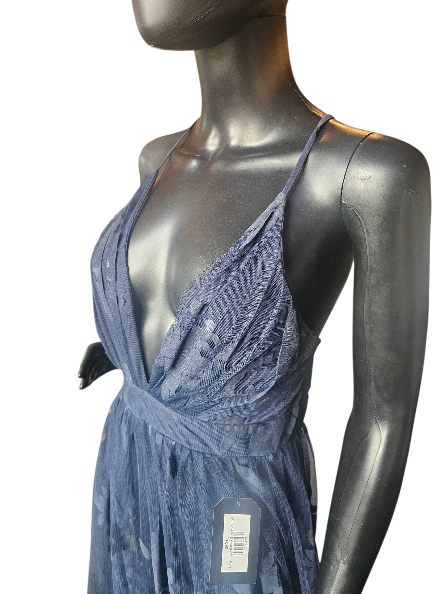 Navy Floral Boho A-Line Maxi Dress - ShoPo