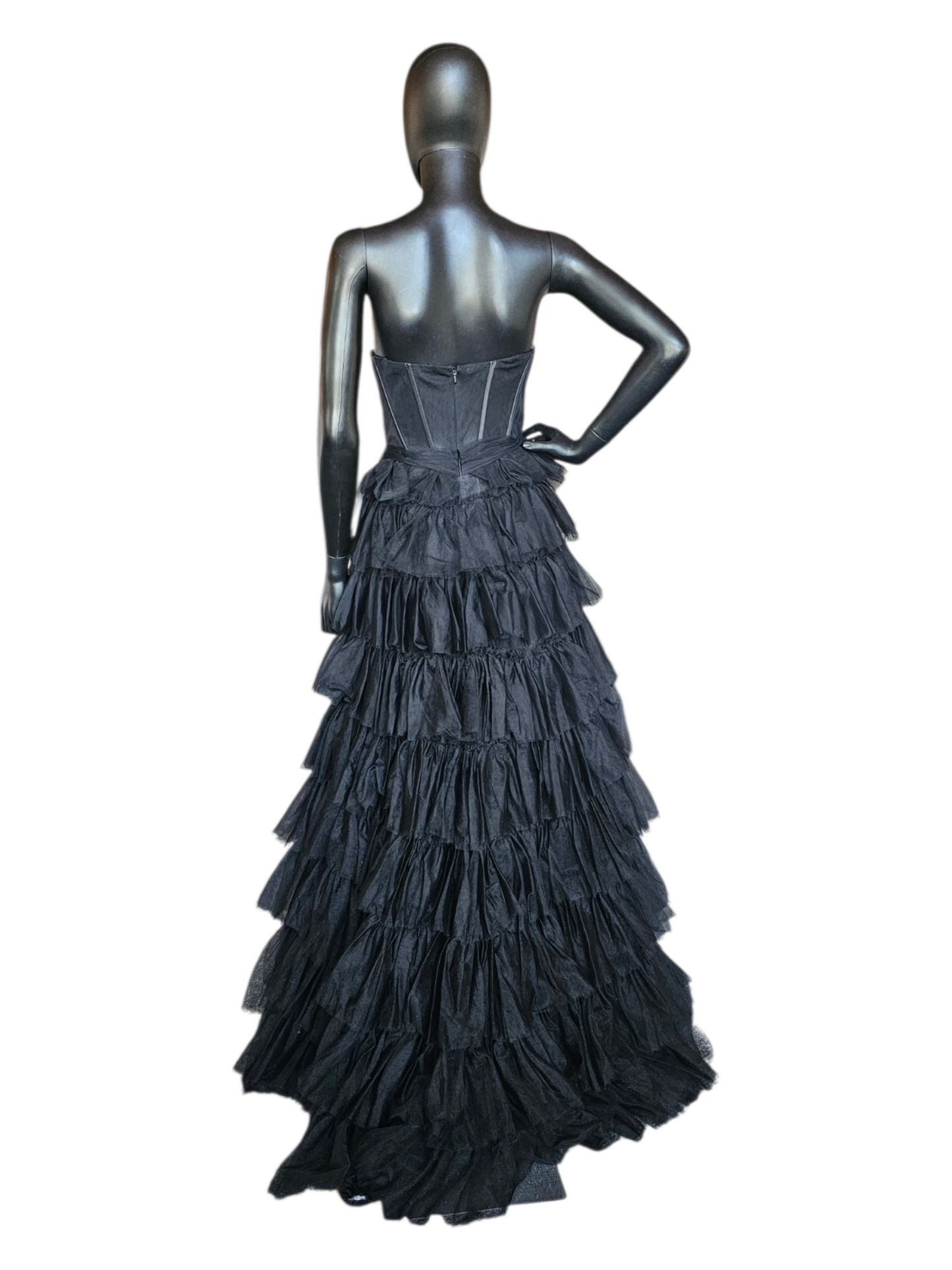 Black A-Line Illusion Corset Tiered Skirt Formal/Prom Dress - Cecilia