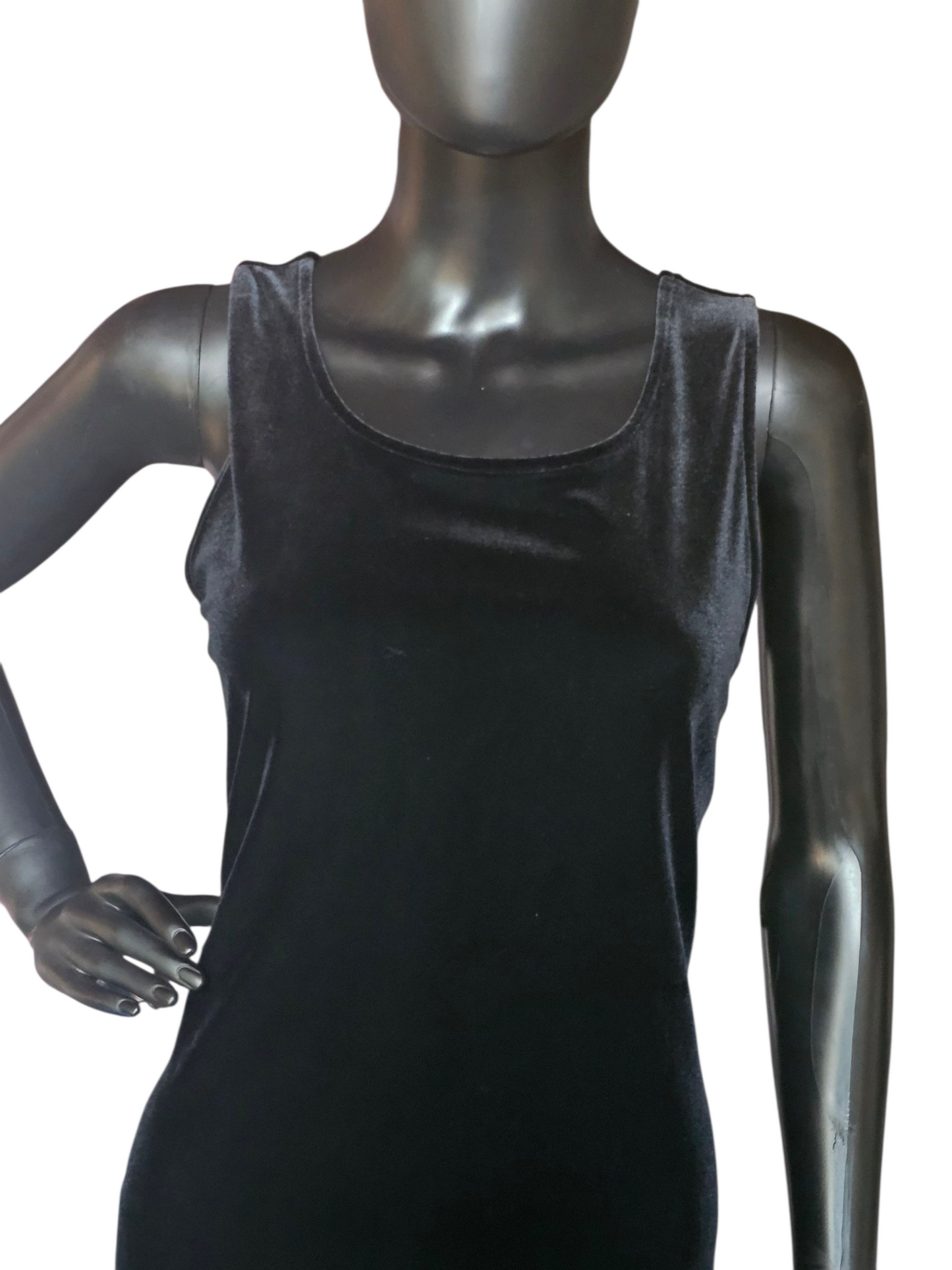 Black Velvet Sheath Sleeveless Mid Dress