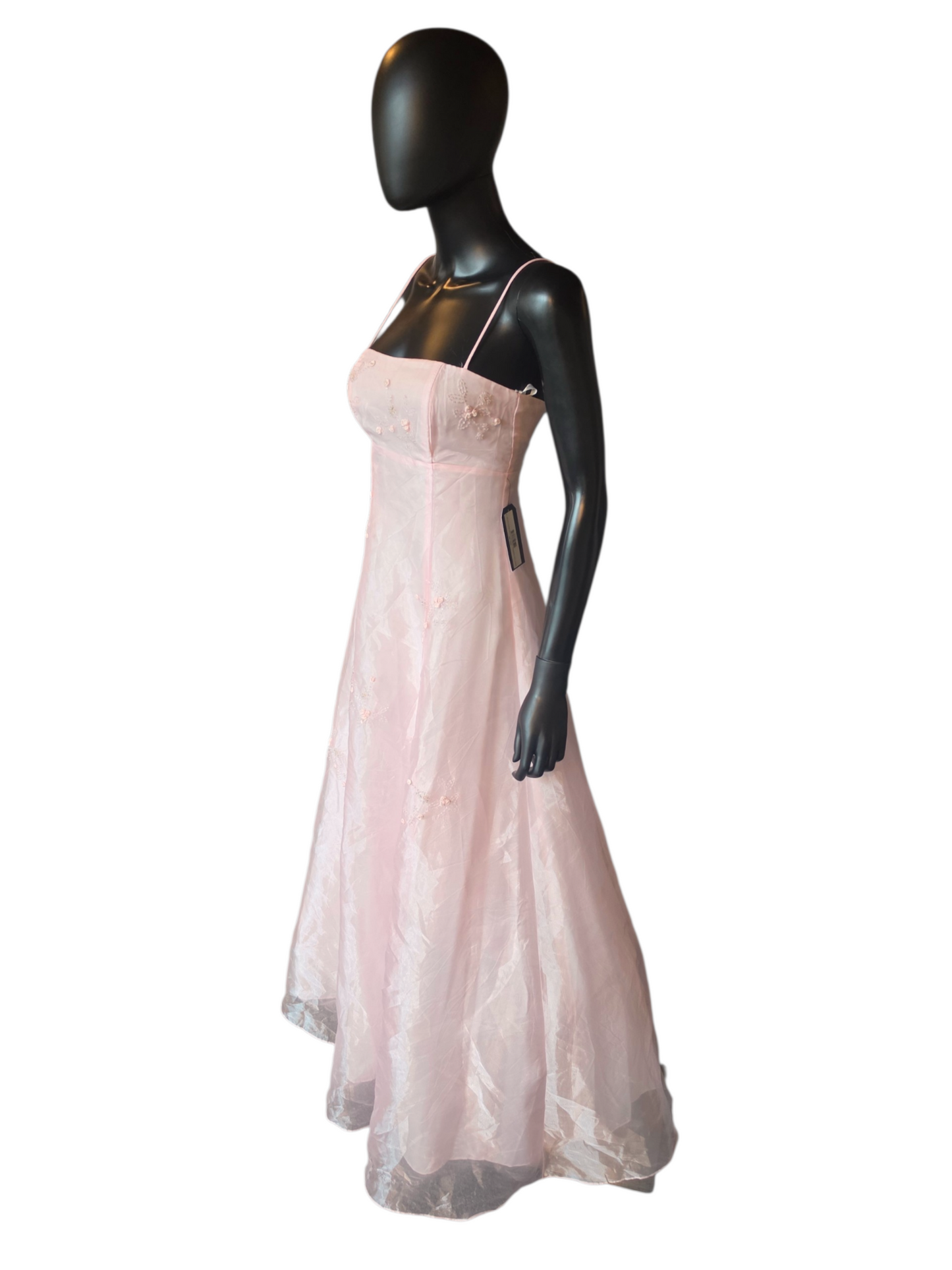 Vintage Y2K Baby Pink A-Line Organza Overlay Rose Details Formal Dress - Zum Zum