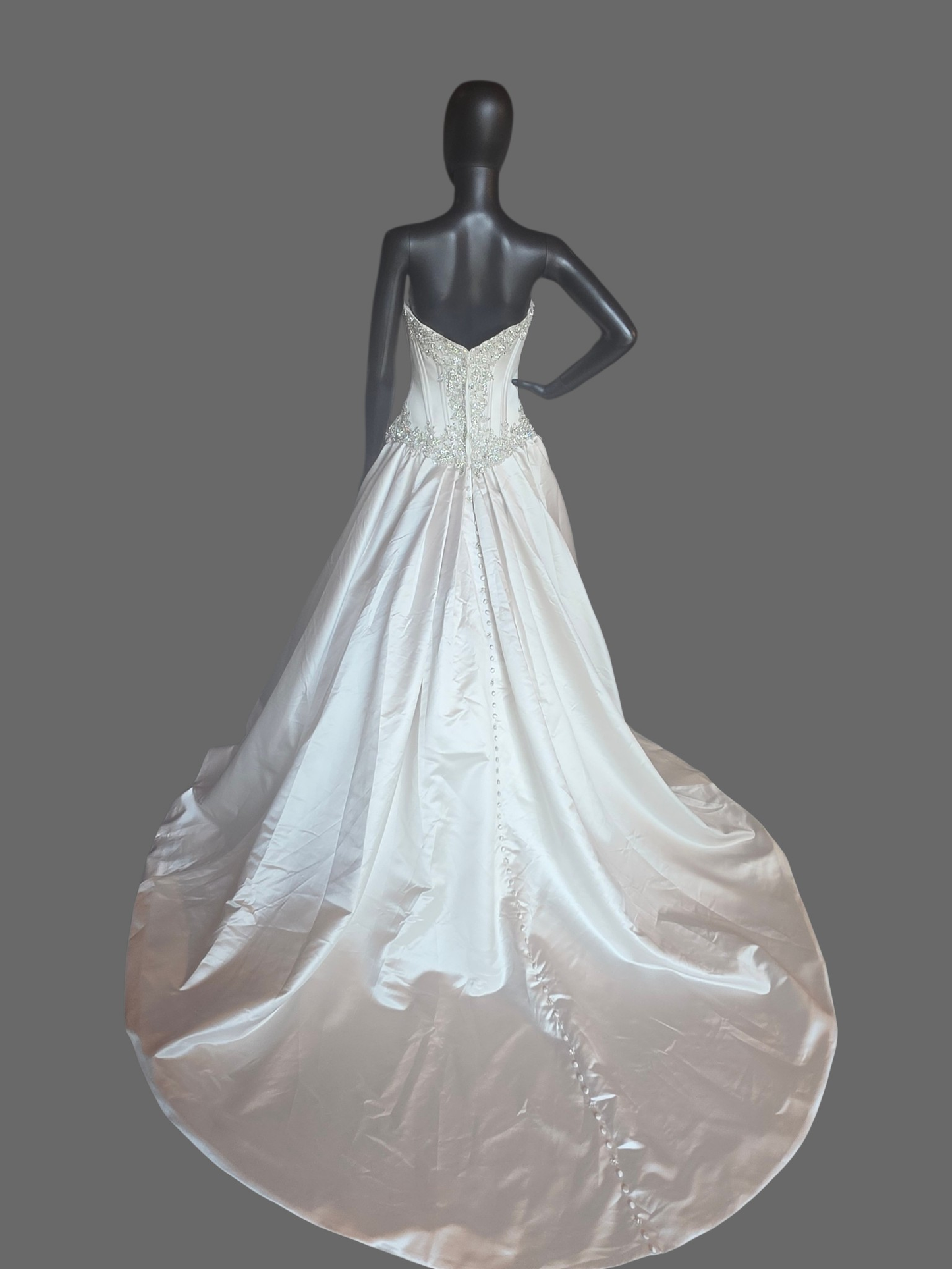 Café/Silver Satin Beaded Basque Waist Sweetheart Wedding Gown - Allure