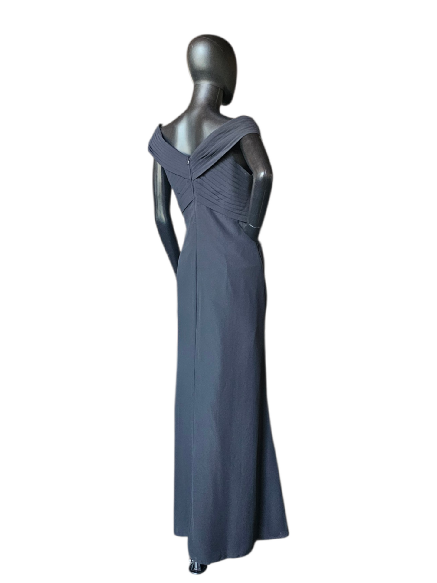 Black Chiffon Off Shoulder Ruched Simple Formal/Bridesmaid/Moms Dress  - Bari Jay