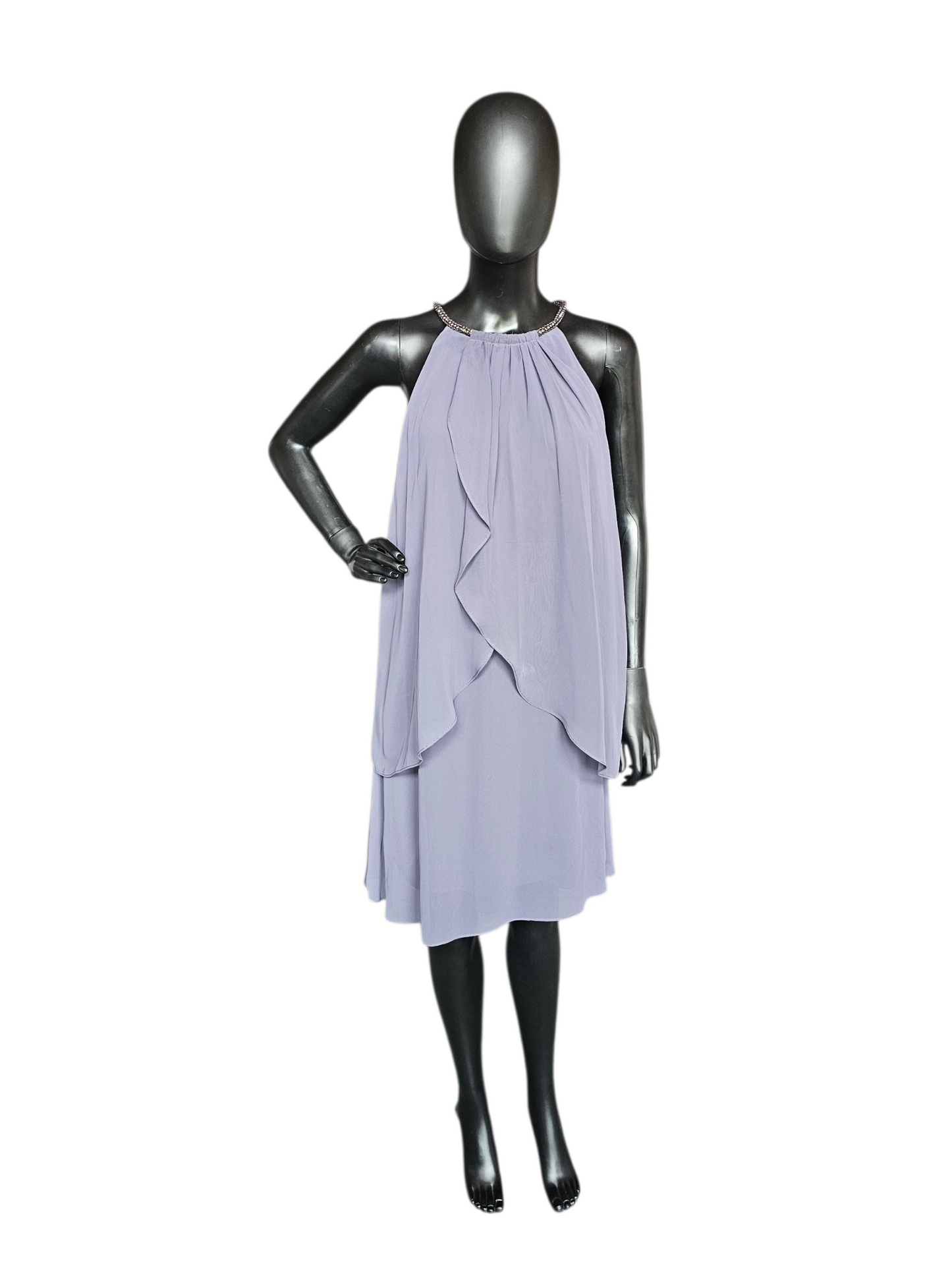 Grey Chiffon Halter Flutter Cocktail Dress - SLNY
