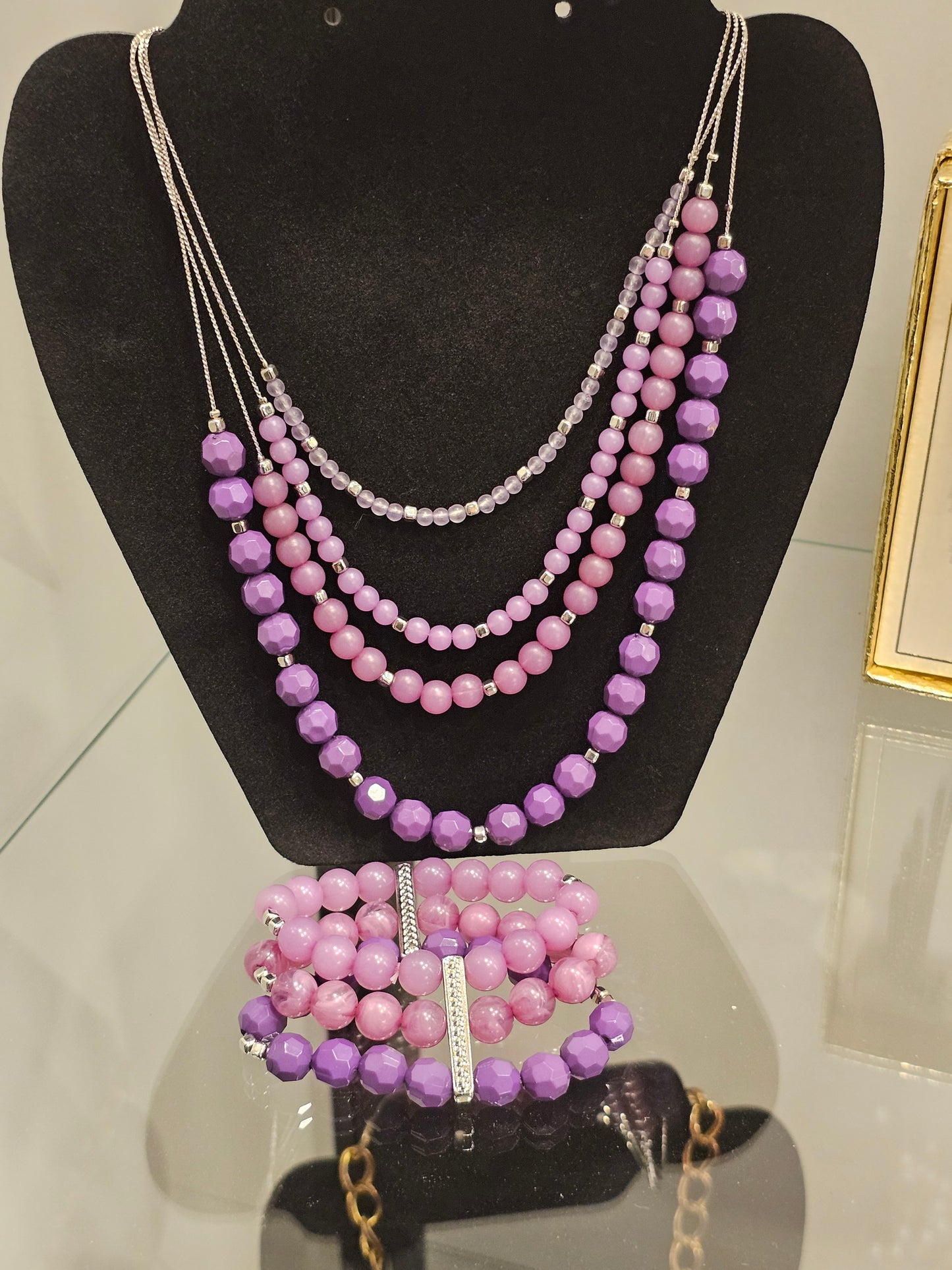 Purple Layered Bead Necklace & Bracelet