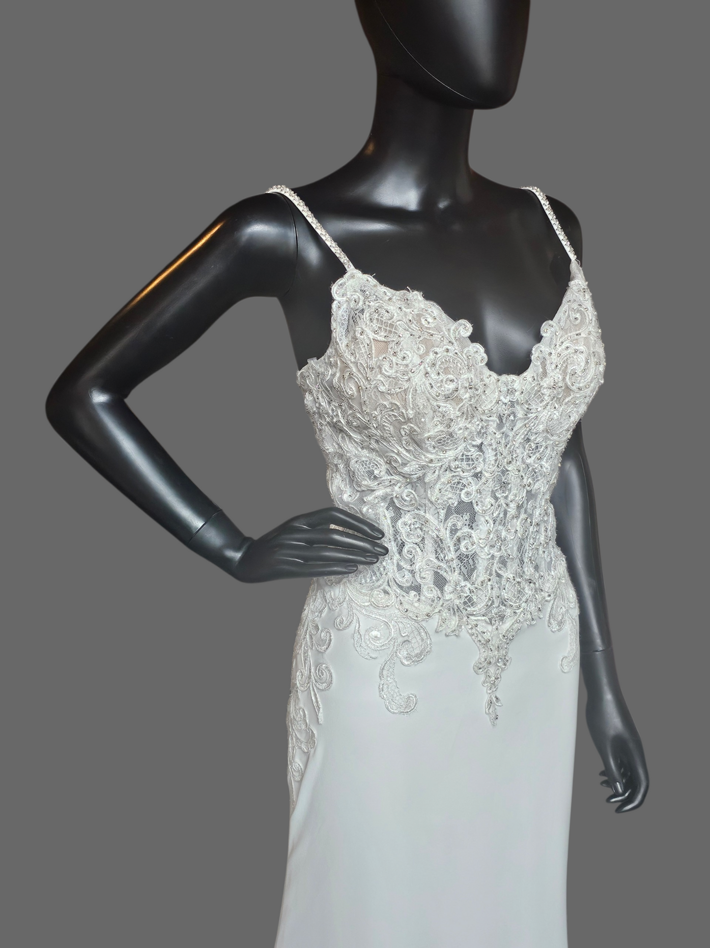 Lace Bodice/Crepe Fitted Wedding Gown - Martin Thornburg