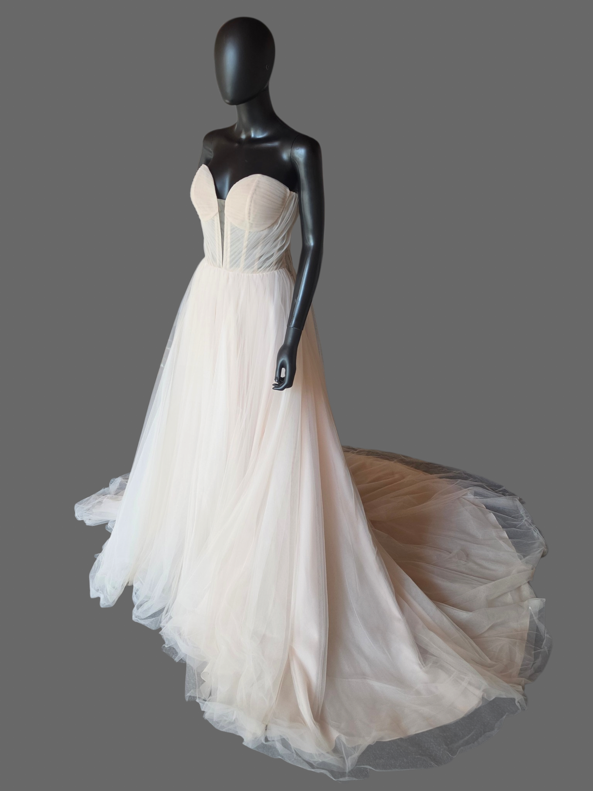 Blush Plunge Corset Top Sweetheart Minimalist Tulle A-Line Wedding Gown - Eddy K
