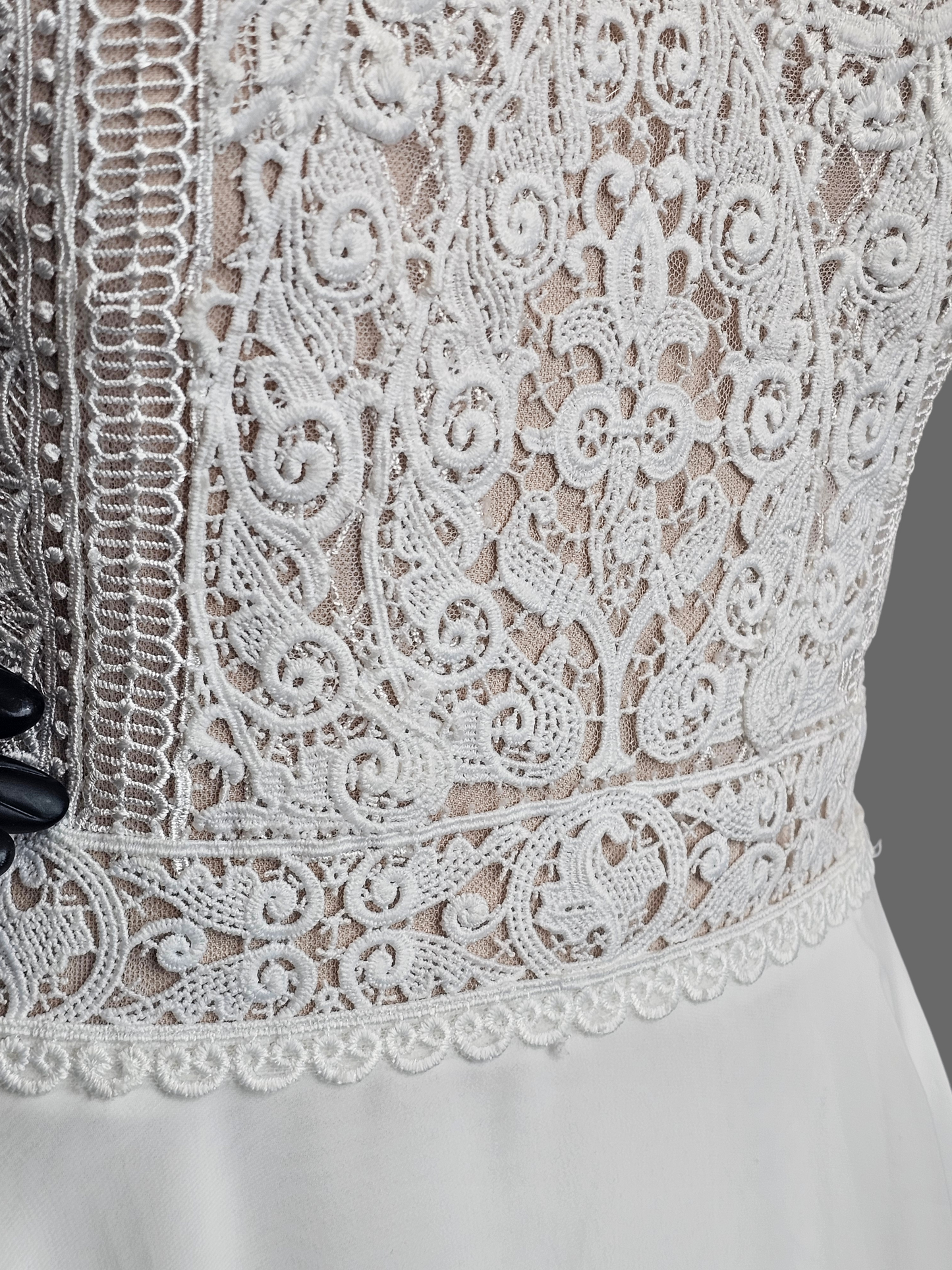 Ivory/Nude High Neck Lace Chiffon Skirt Wedding Gown - Justin Alexander