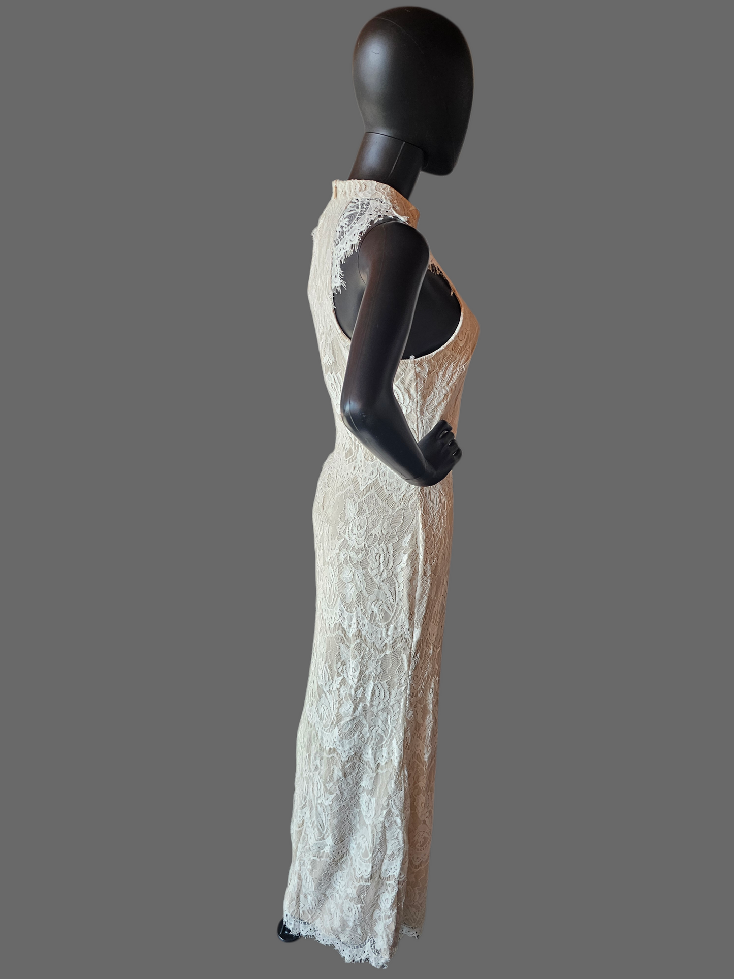 Ivory/Nude Fitted Lace Halter Maxi Dress - Southern Fried Chic NWT