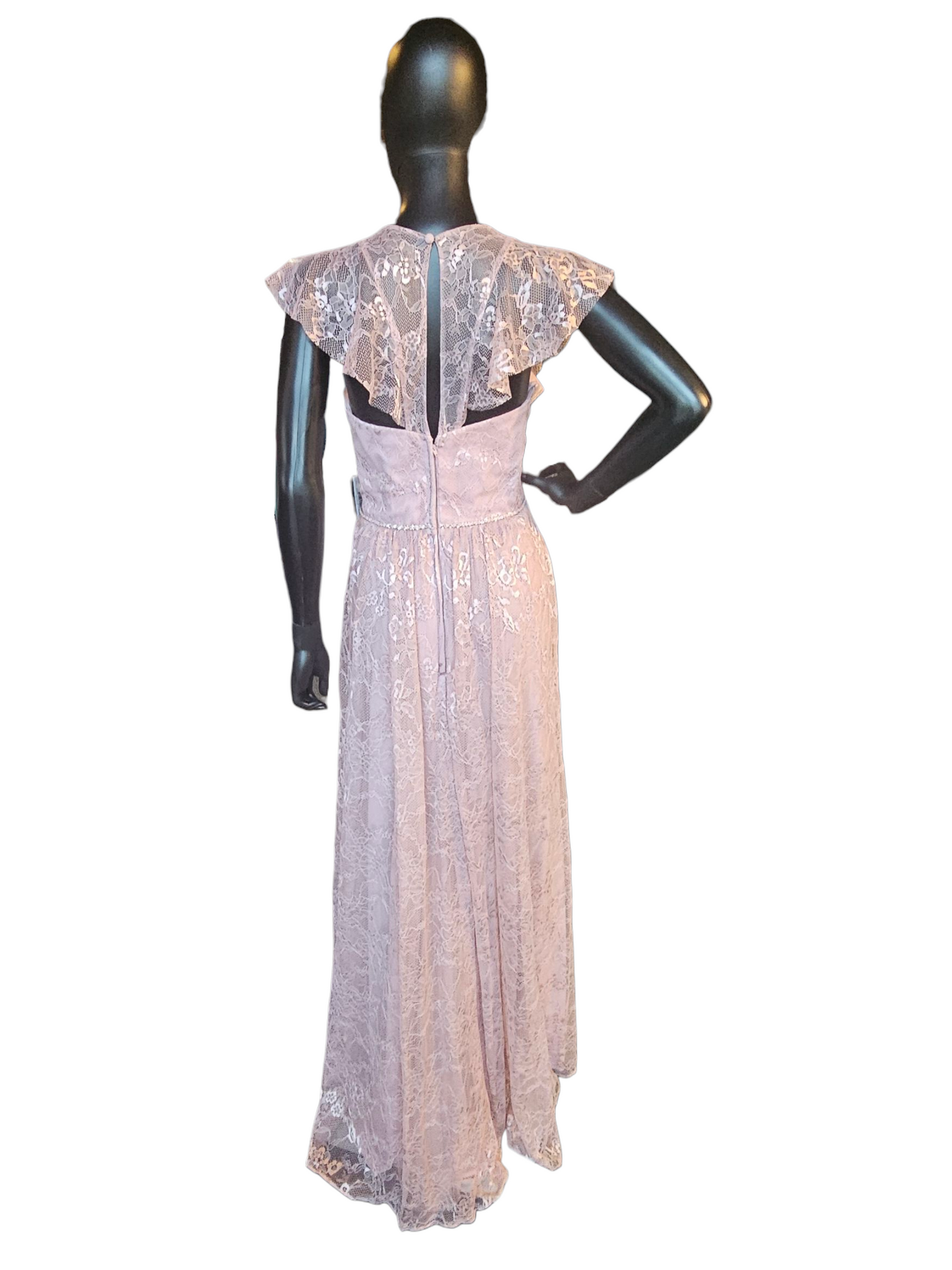 Desert Rose Lace Flutter Sleeve Full Length Formal Gown - Madeline Gardner