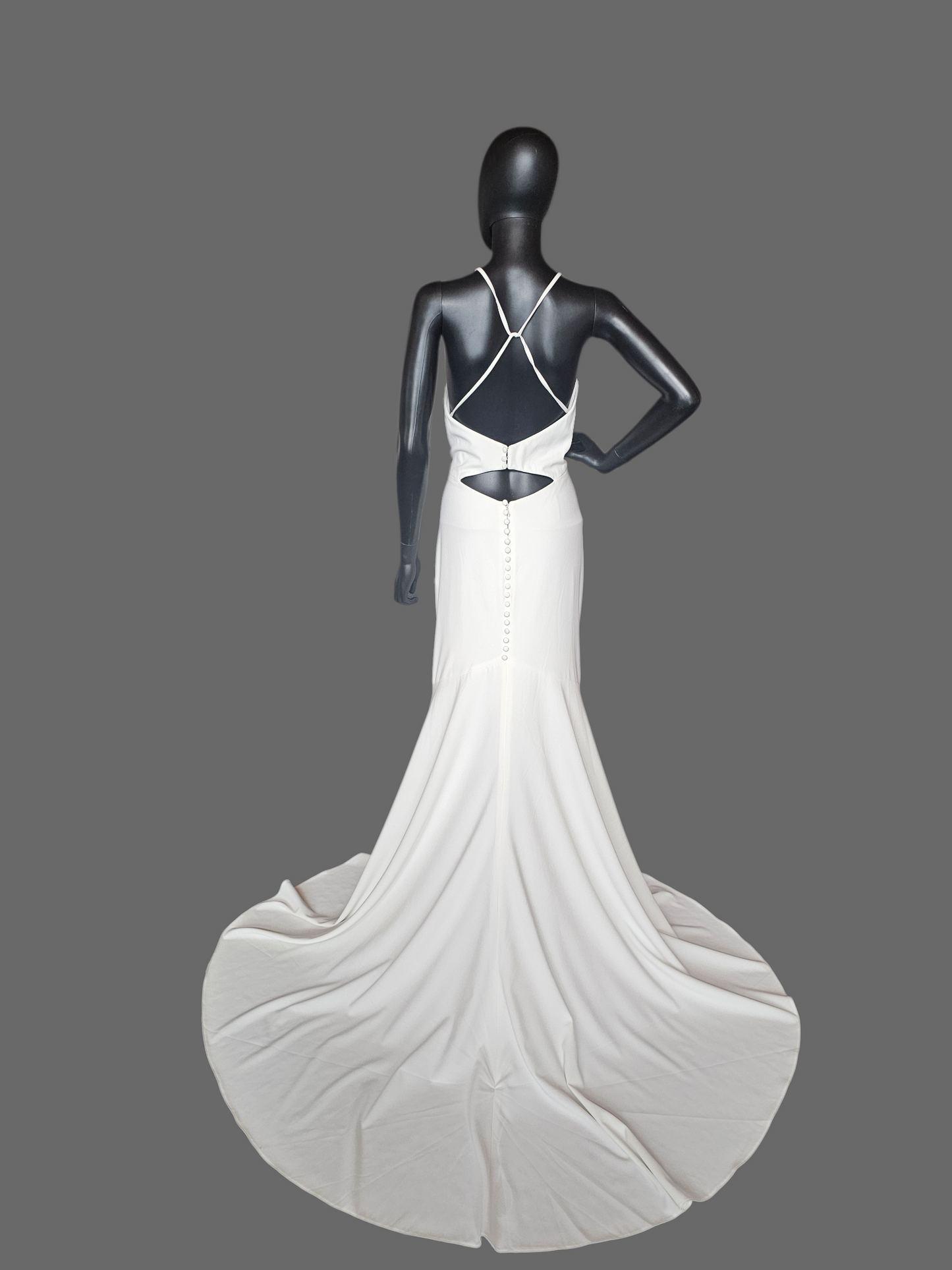 Ivory Stretch Crepe Halter Fit/Flare Minimalist Wedding Gown - Mori Lee