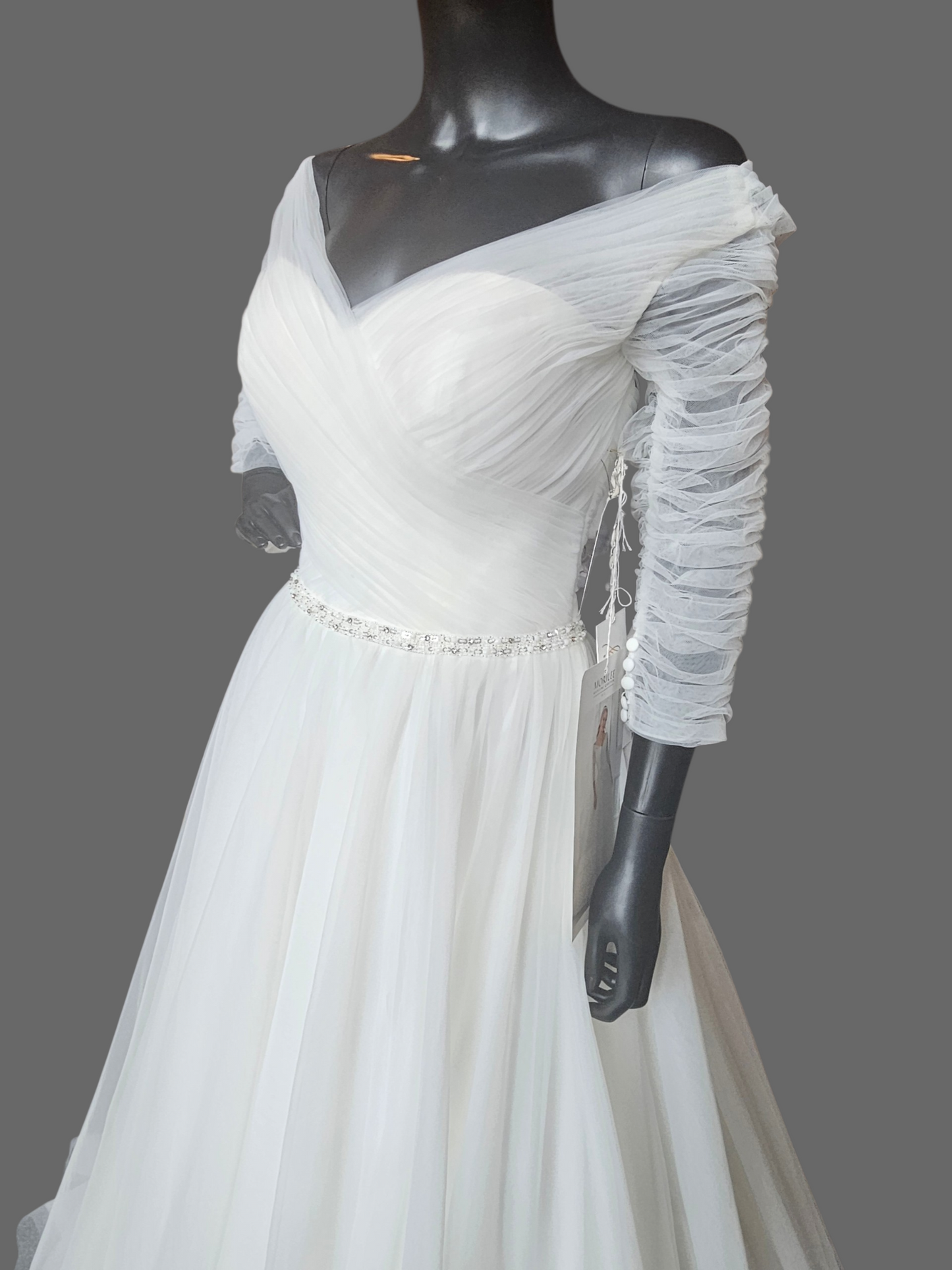 Tulle Wrap Sleeve Off Shoulder A-Line Wedding Gown - Mori Lee