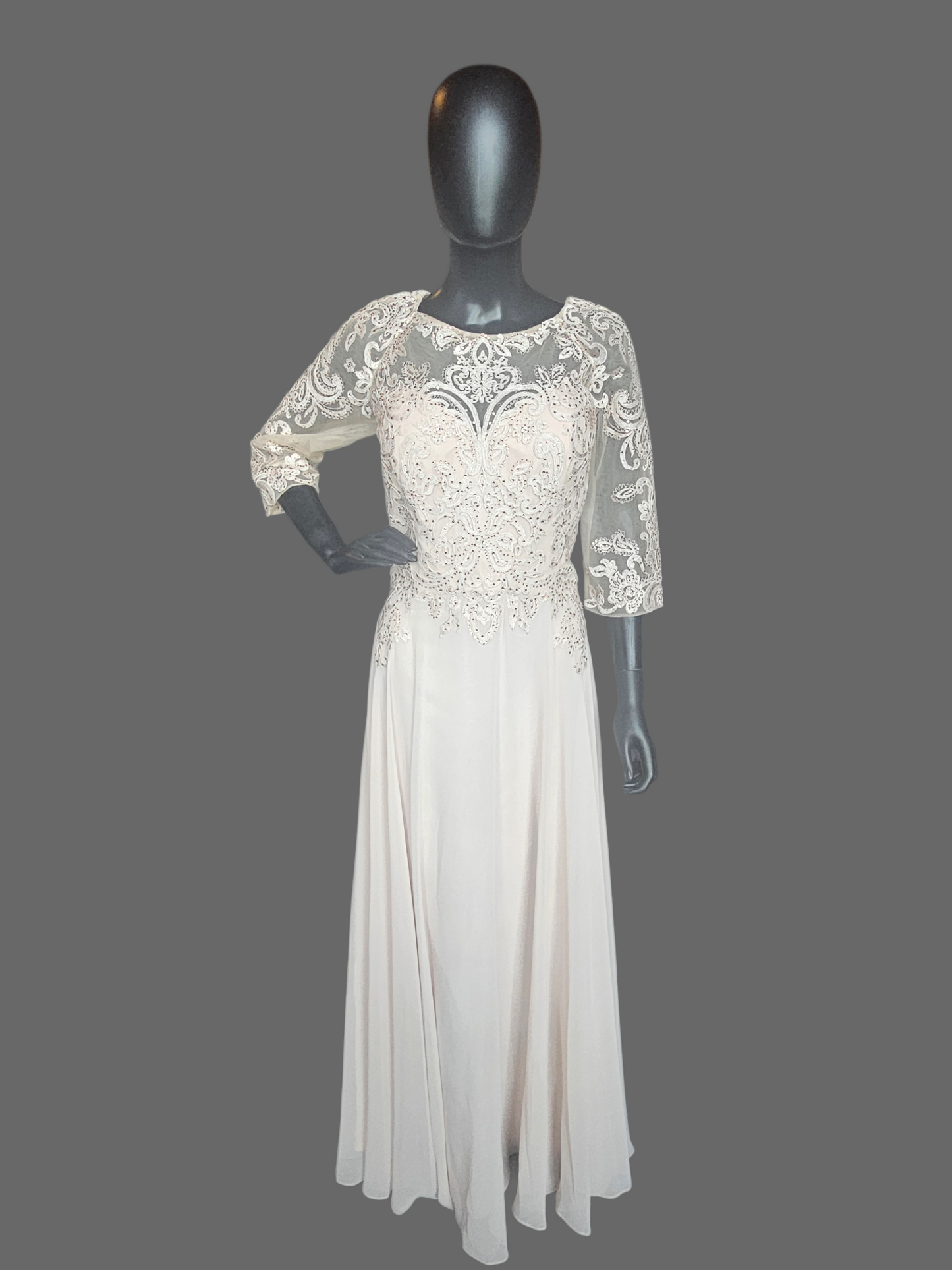 Champ/Gold 3/4 Sleeve Formal Dress - MGNY