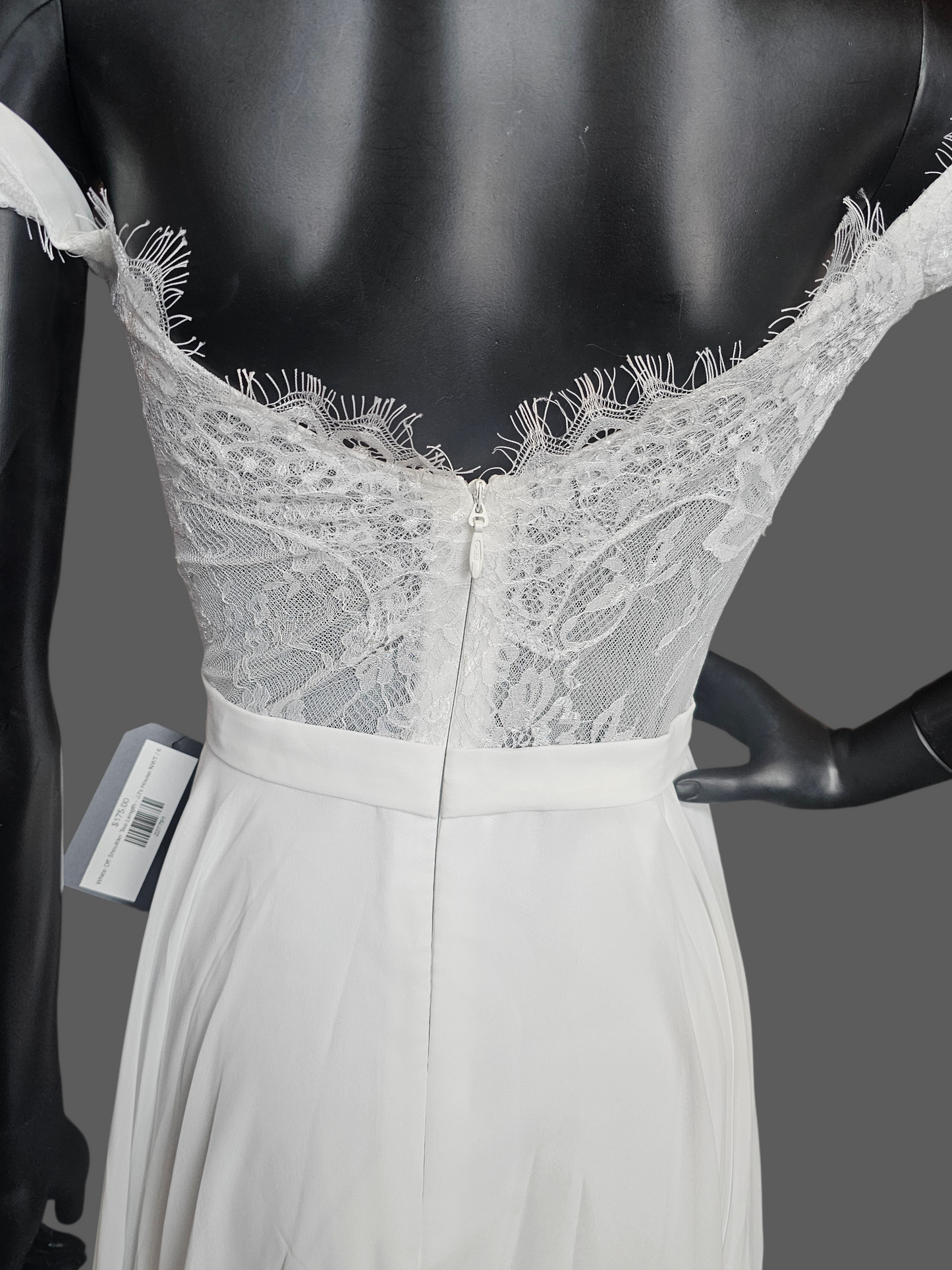 White Off Shoulder Tea Length Courthouse Wedding Dress - JJ's House NWT