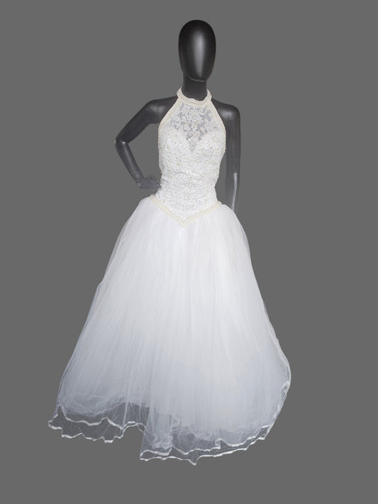 Vintage 90's Pearl Racer Halter Tulle Ballgown  - Mori Lee