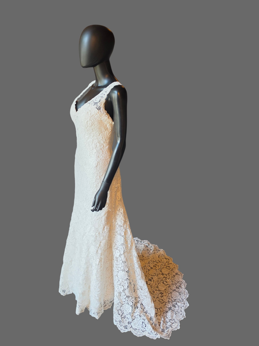 Lace Fit/Flare V-Neck Wedding Gown - Rebecca Ingram