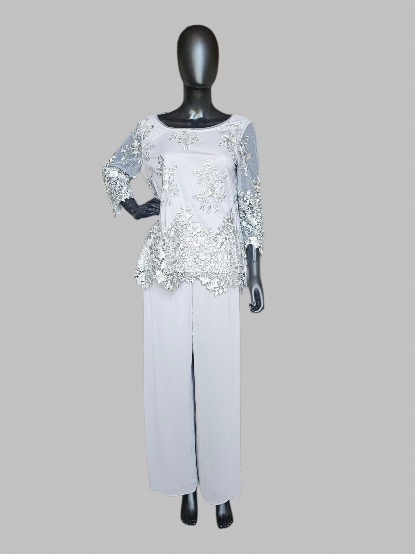 Grey Lace Chiffon 2 Piece Pant - Alex Evenings