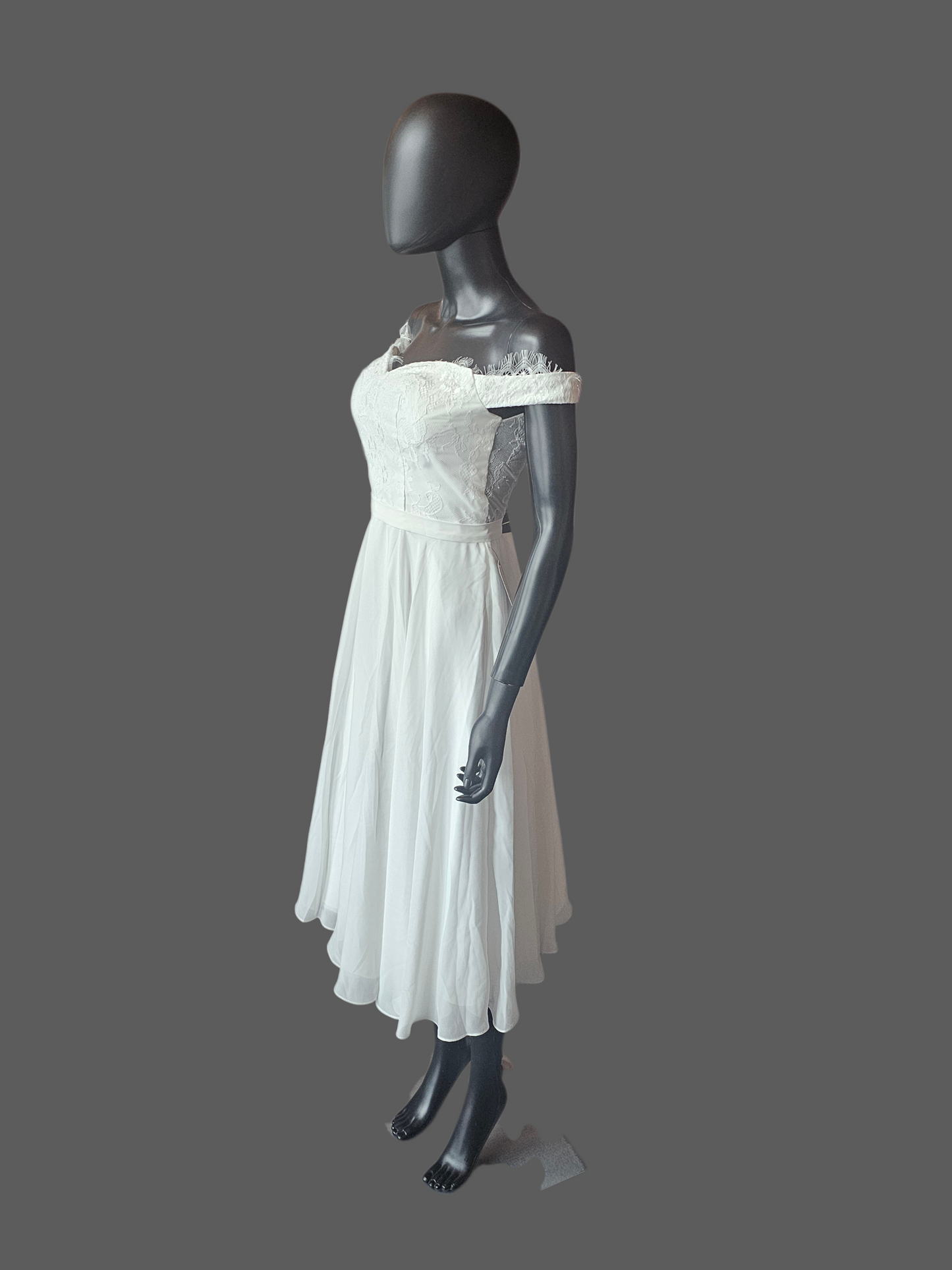 White Off Shoulder Tea Length Courthouse Wedding Dress - JJ's House NWT