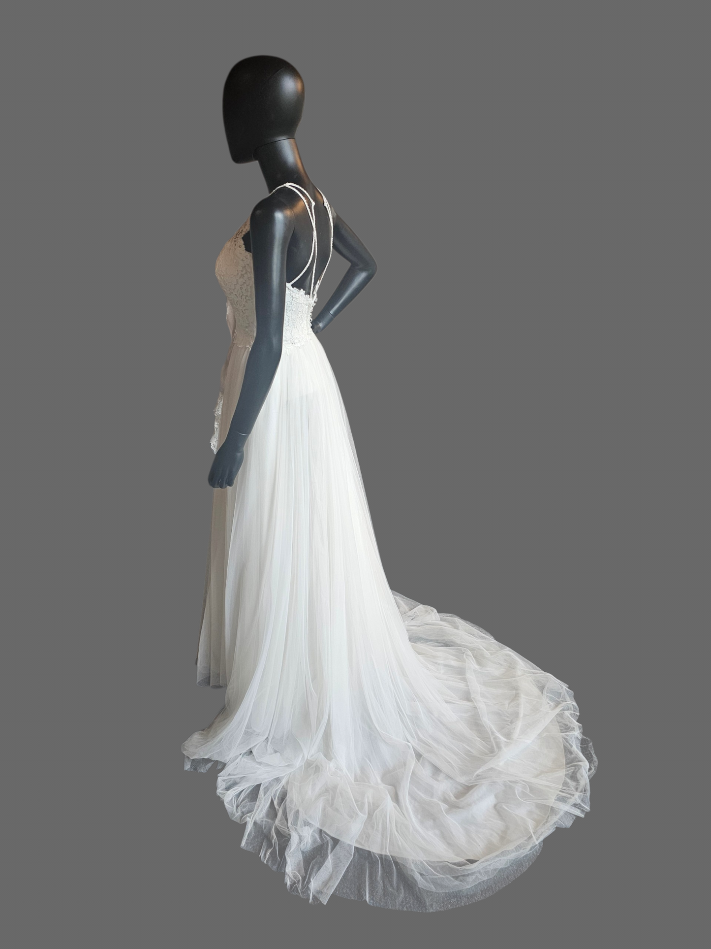 Ivory Illusion Lace Halter Gathered Net (Petite) Wedding Gown- Jasmine