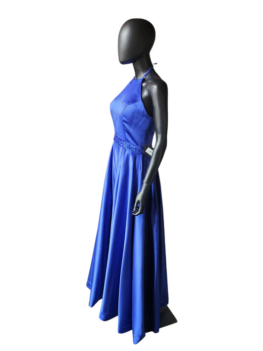 Royal Blue Satin Halter Full Length A-Line Formal Dress