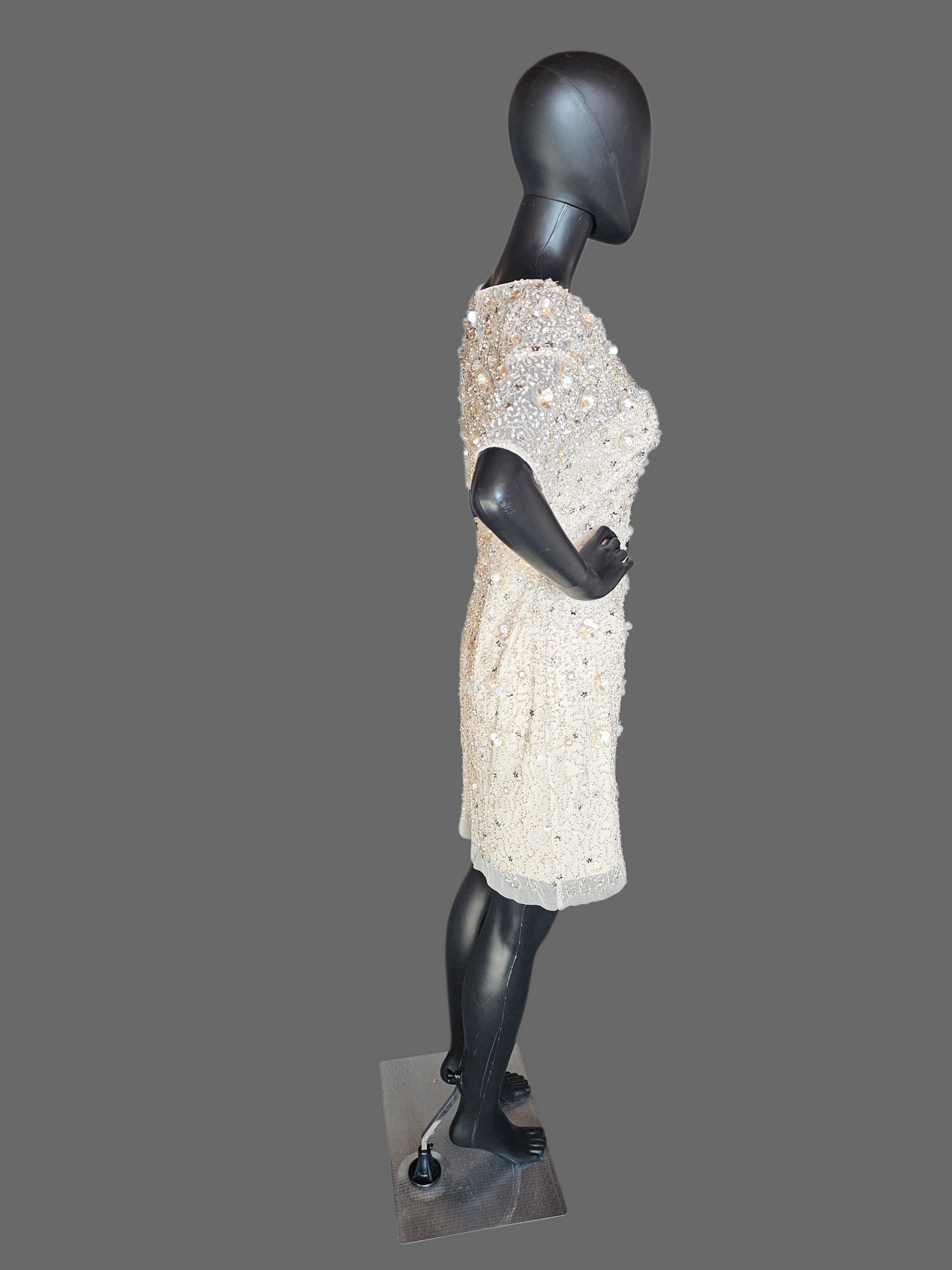 Nude Short Cap Sleeve Floral Beaded Cocktail Dress - Adrianna Papell