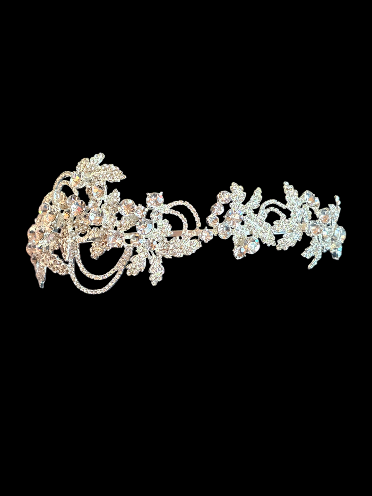 Large Silver Rhinestone/Crystal Asymetrical Filigree Bridal Headband