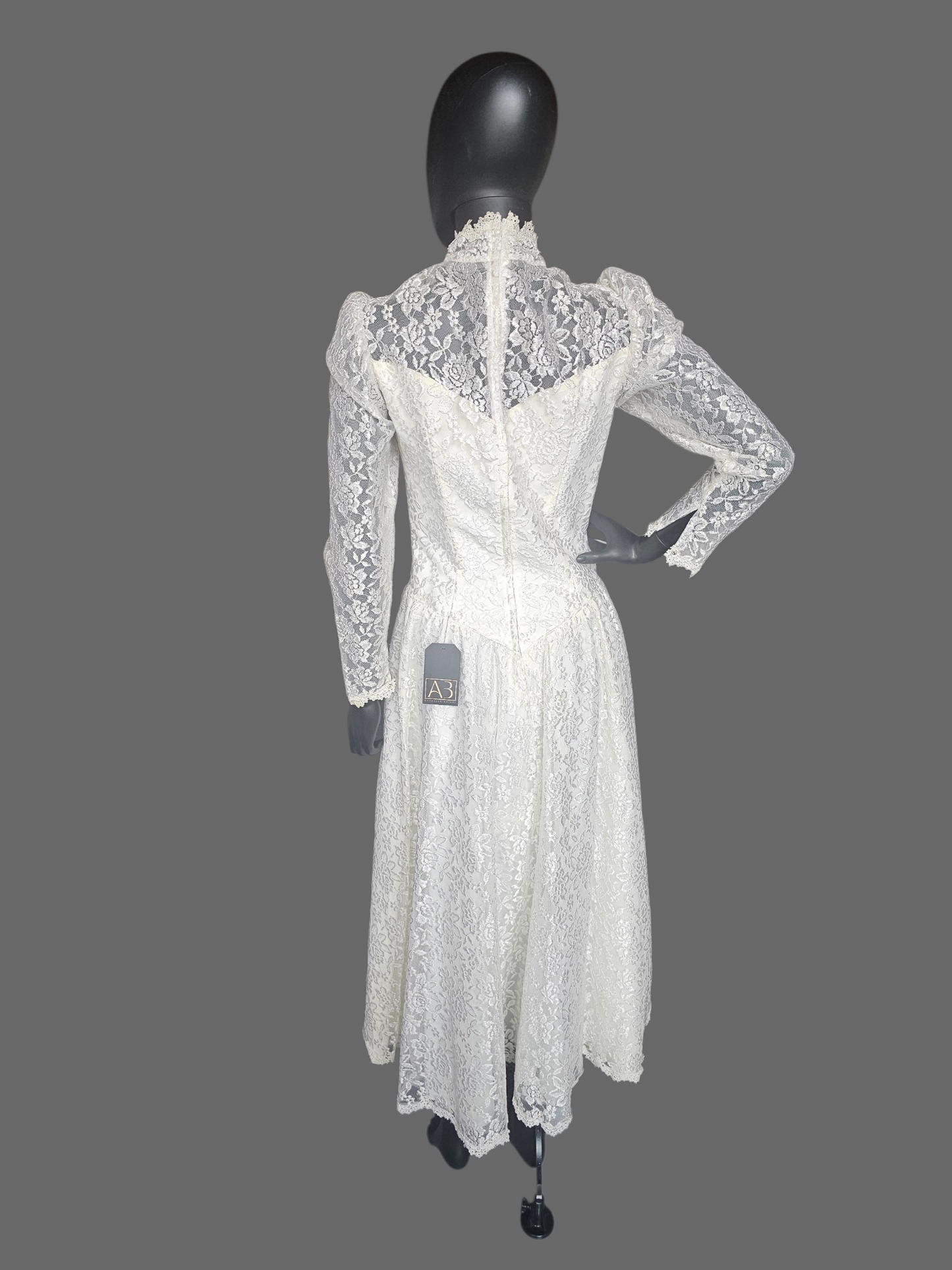 Vintage Long Sleeve Lace Tea Length Wedding Gown
