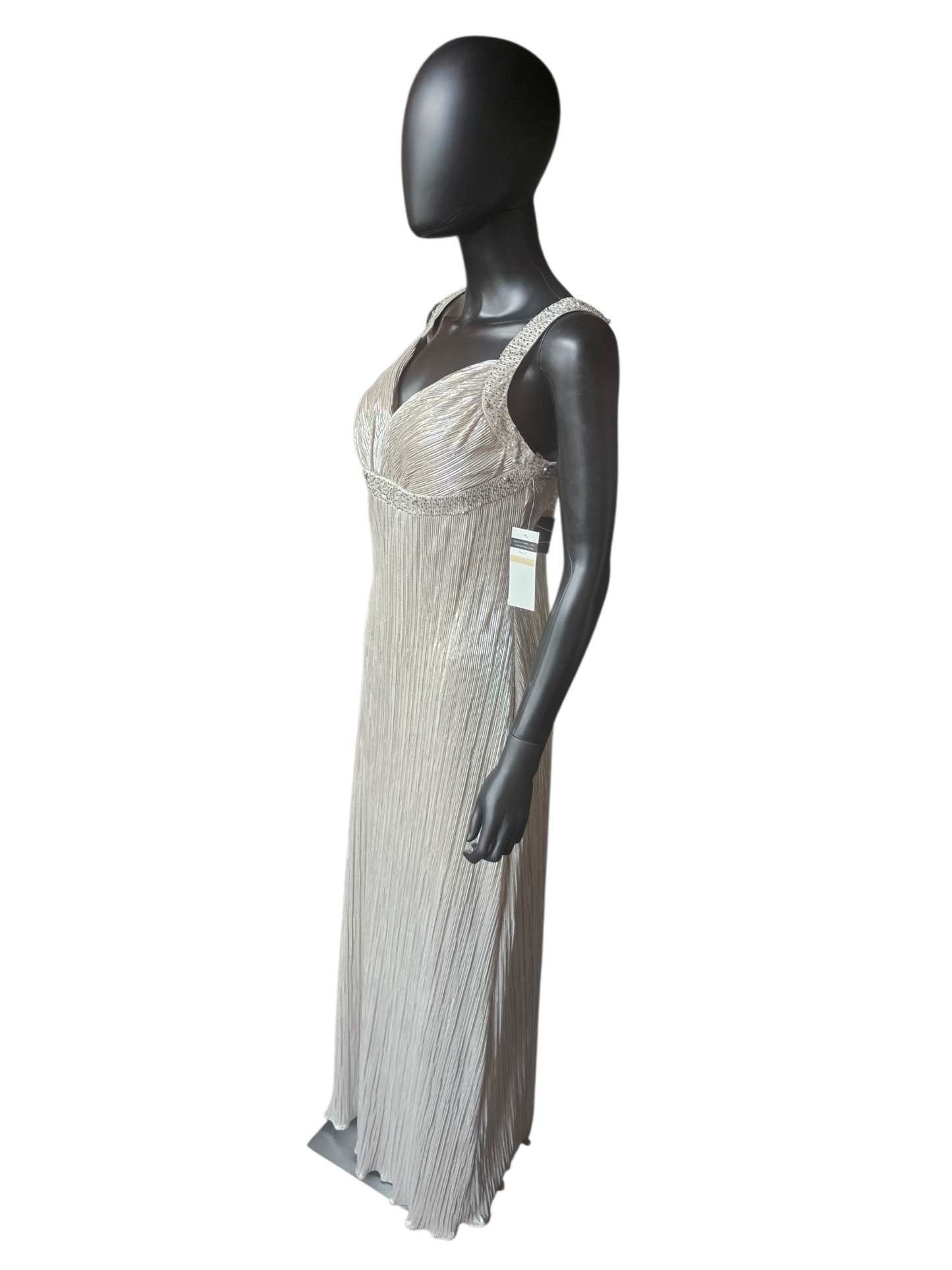 Champagne Metallic Crinkle Fabric W/Jacket NWT Maxi Formal Dress  - Cachet