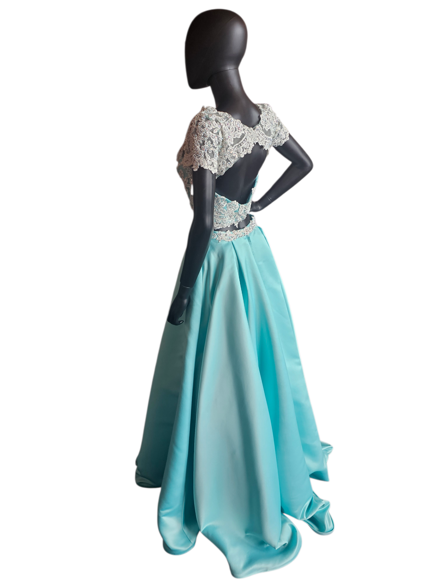 2 Piece Turquoise/White Cap Sleeve Prom/Formal Dress - Mori Lee