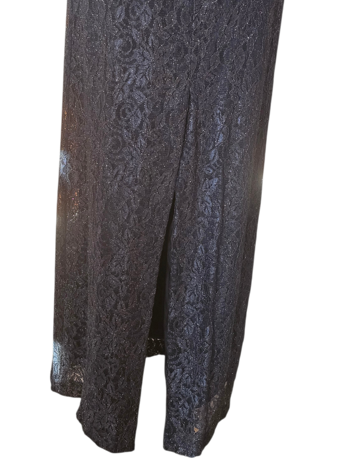 Navy Lace Side Ruched Cap Sleeve Maxi Formal Dress - Tahari