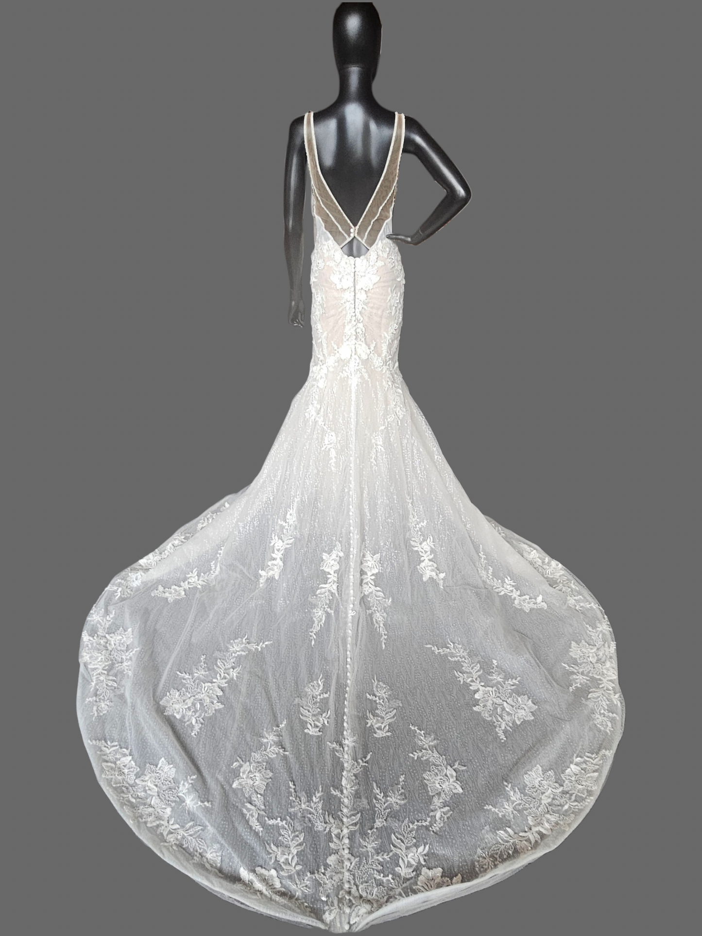 V-Neck Fit/Flare Floral Sparkle Wedding Gown - Martina Liana