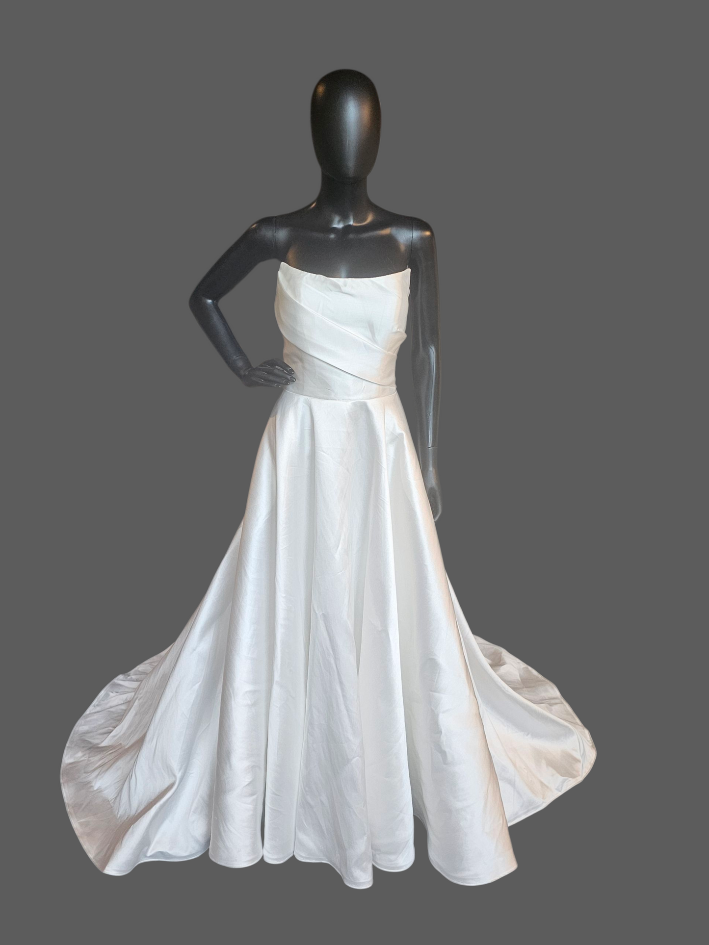 White Mikado A-Line W/Bow Wedding Gown - Moonlight