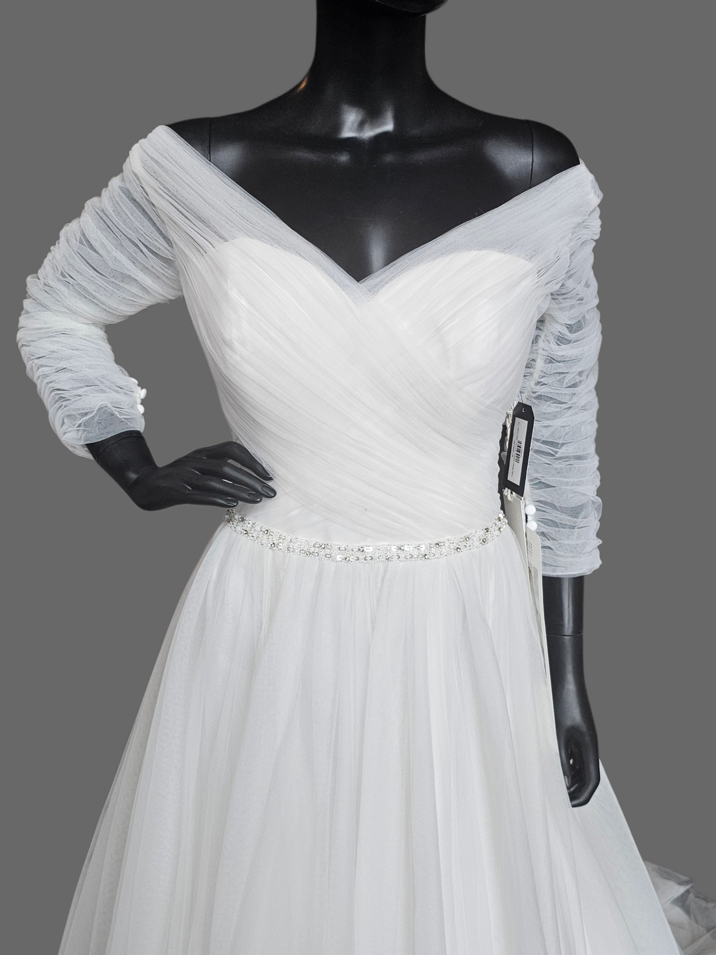 Tulle Wrap Sleeve Off Shoulder A-Line Wedding Gown - Mori Lee