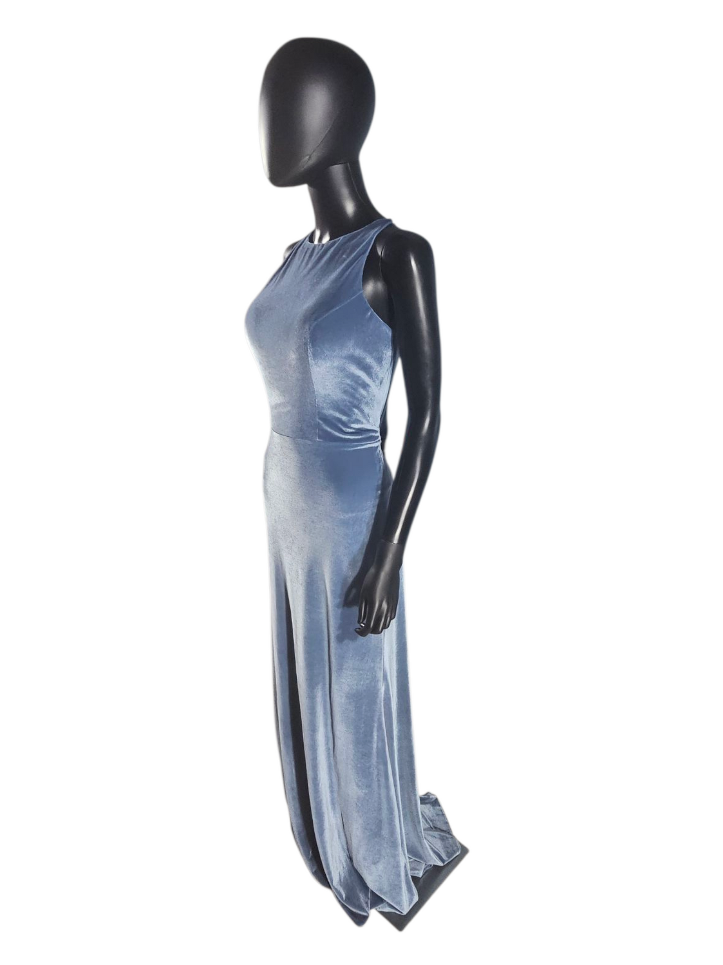 Slate Stretch Velvet Multi-Strap Maxi Formal Dress - Mori Lee