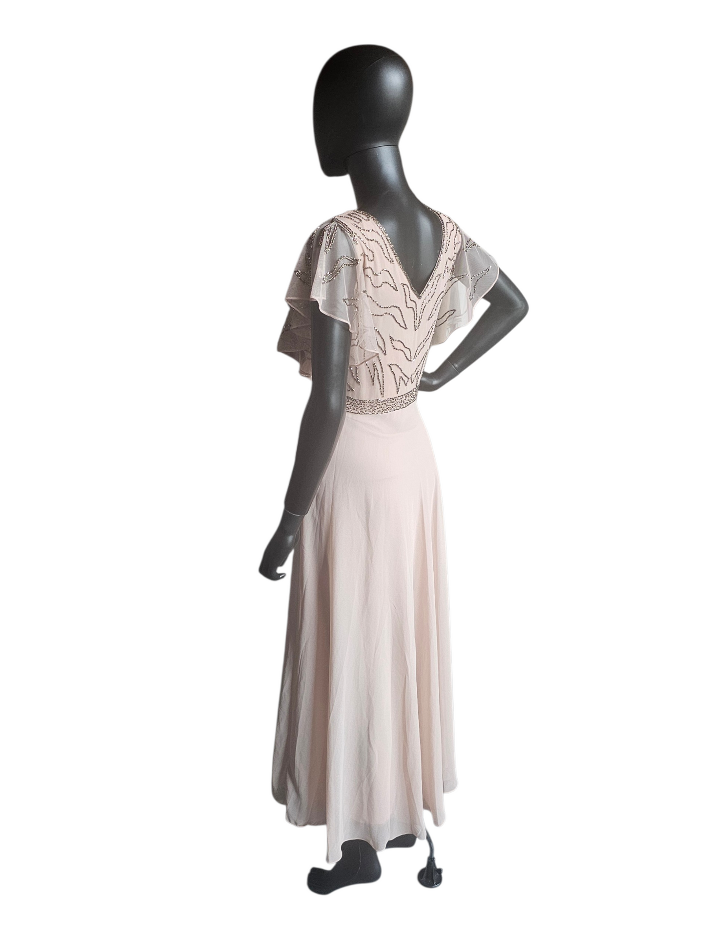 Soft Rose Flutter Sleeve Formal Dress - Jkara - Petite
