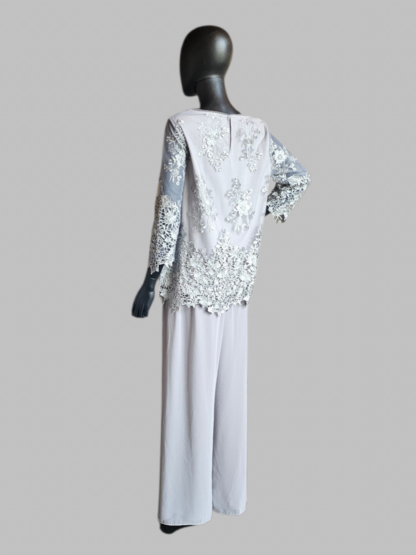 Grey Lace Chiffon 2 Piece Pant - Alex Evenings