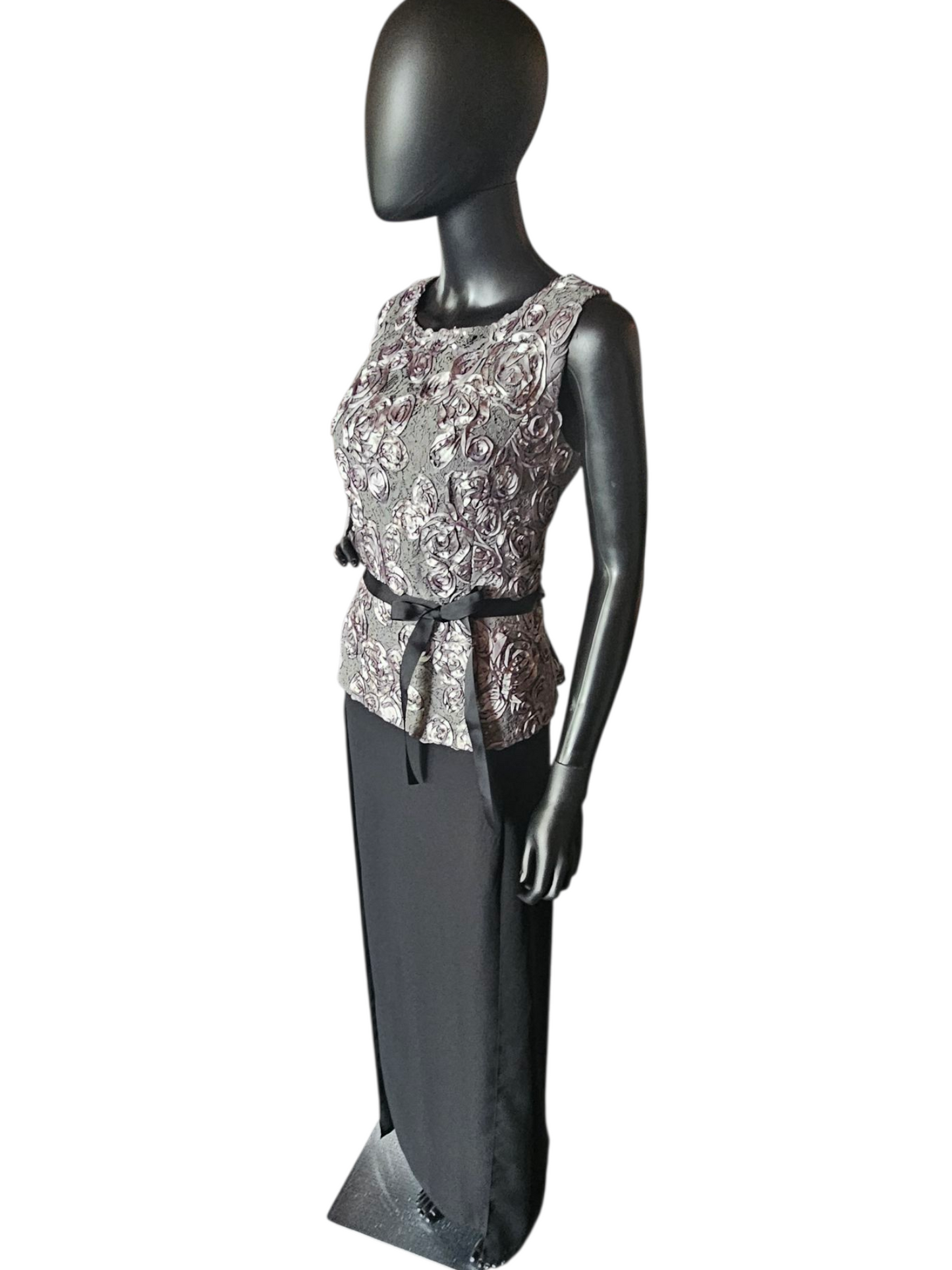 Alex Evenings 2-Piece Grey 3D Lace & Black Pant Formal Outfit