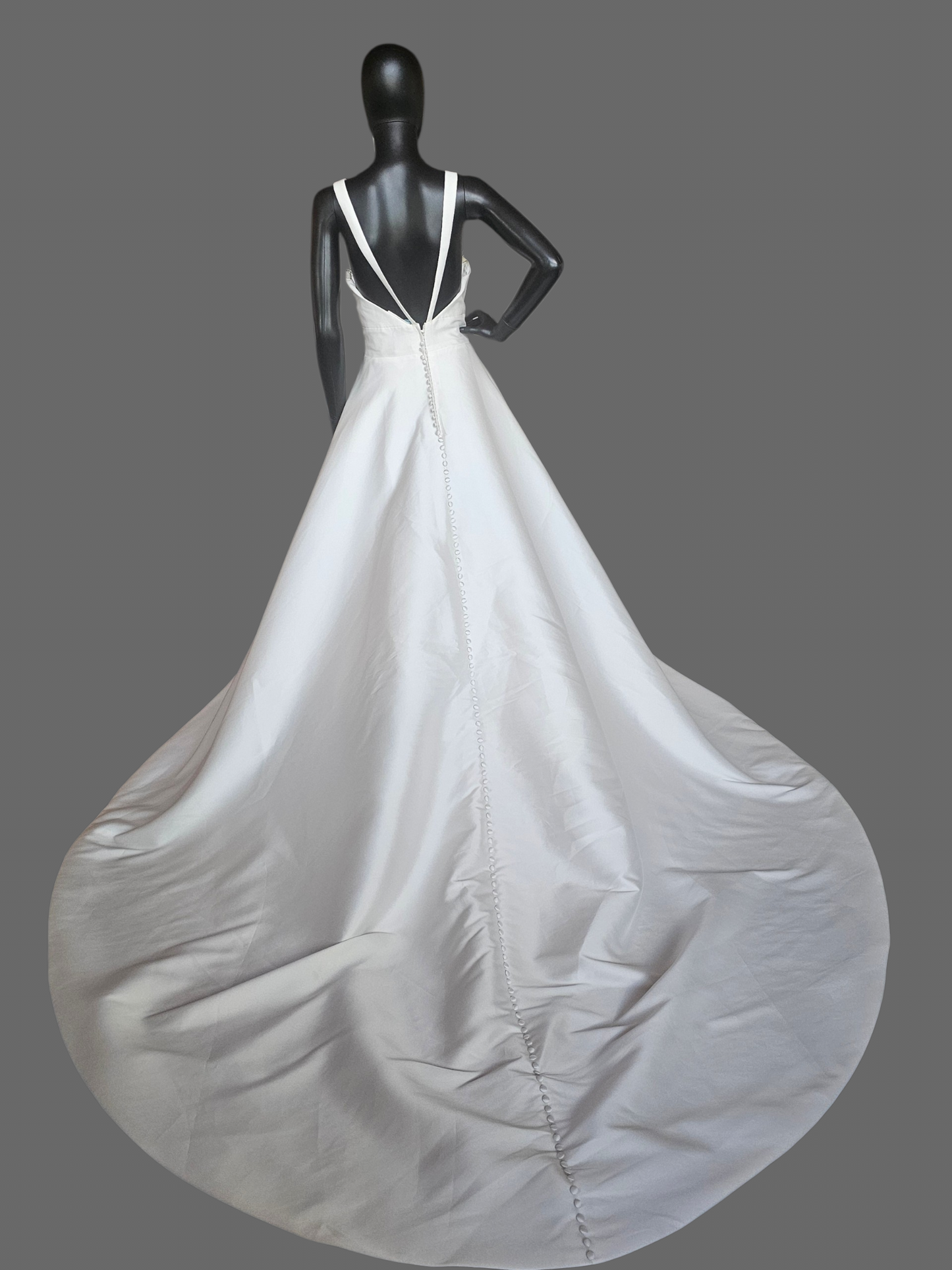 Ivory Mikado Plunge V-Neck Minimalist Wedding Gown - Mori Lee