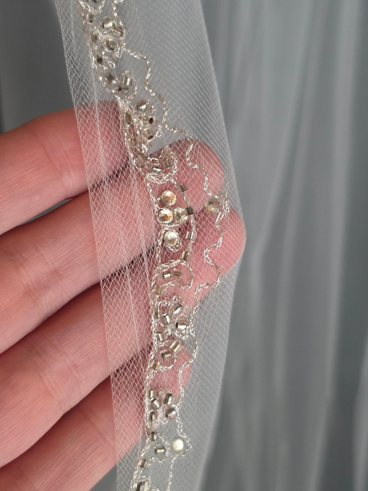 Cathedral Single Layer Medium Width Silver Embroidered Edge Veil