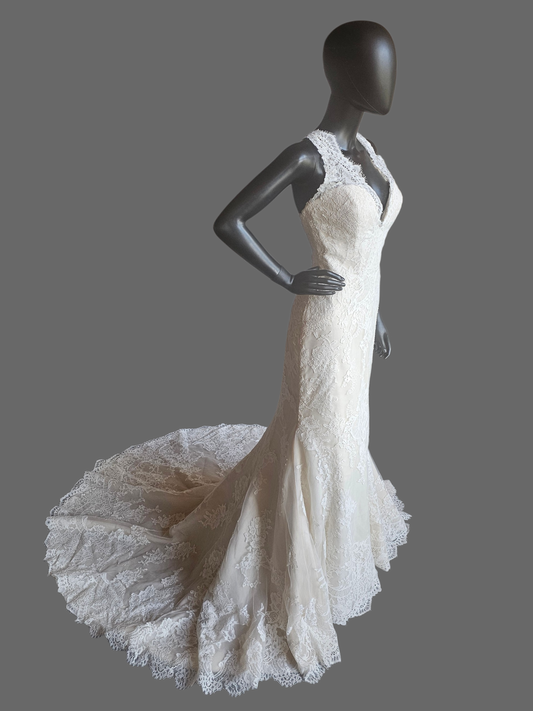 Nude/Ivory Full Lace Racerback V-Neck Fit/Flare Wedding Gown - St. Patrick