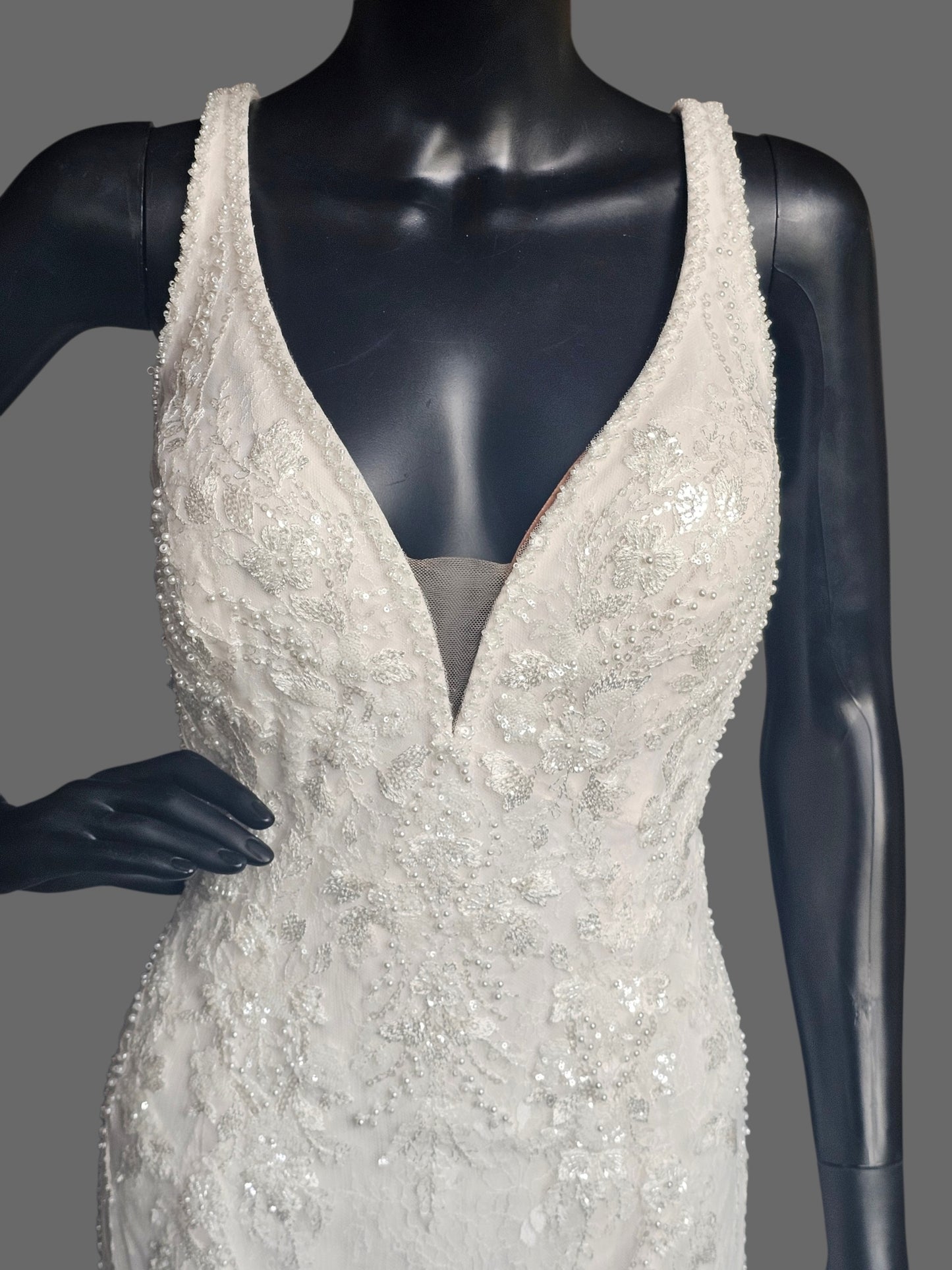 Lace/Pearl V-Neck Fitted Wedding Gown - Maggie Sottero
