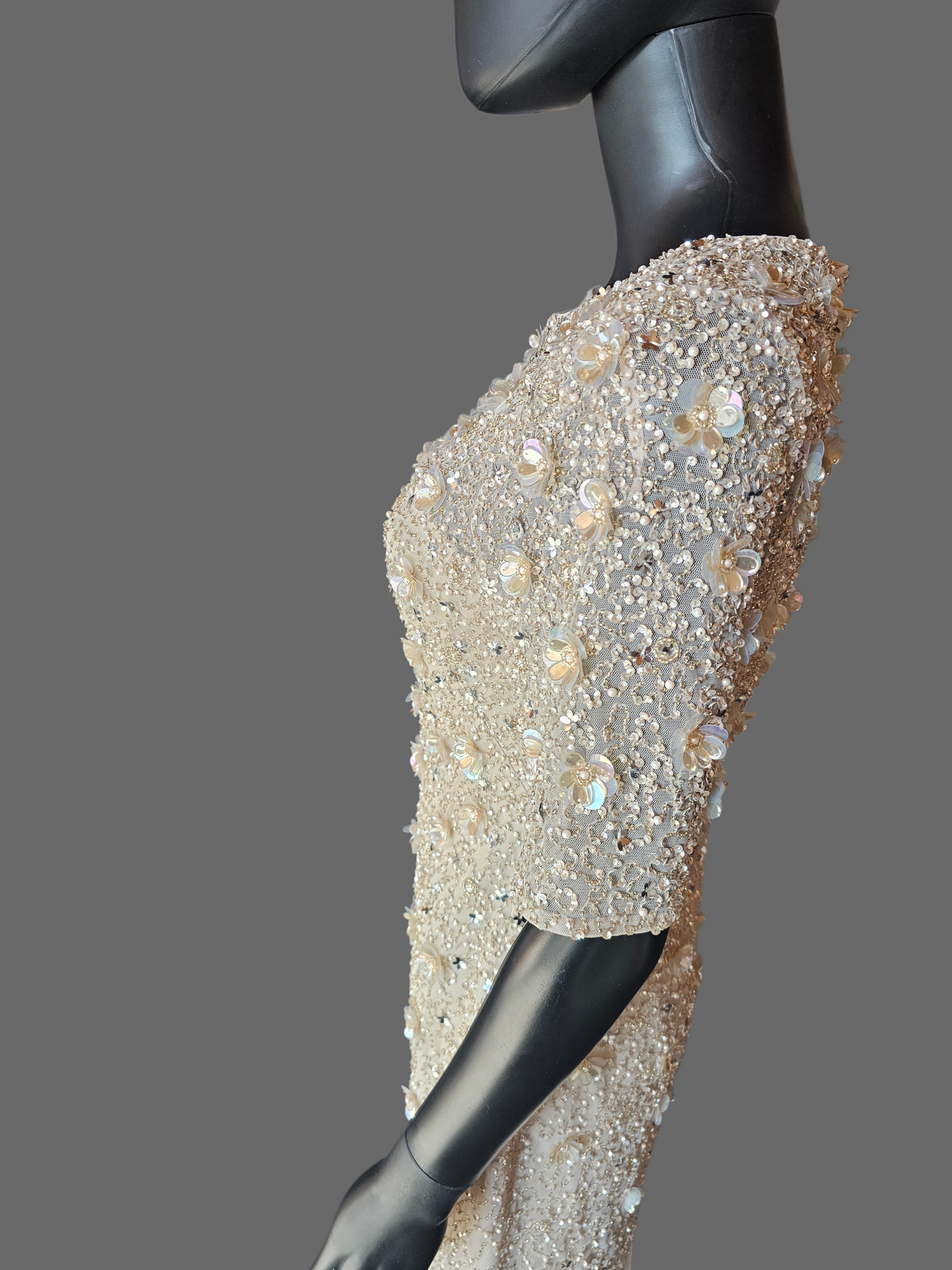 Nude Short Cap Sleeve Floral Beaded Cocktail Dress - Adrianna Papell