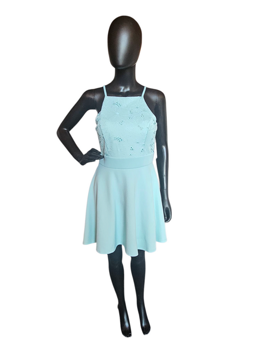 Turquois Square Halter Chiffon Short Cocktail Dress