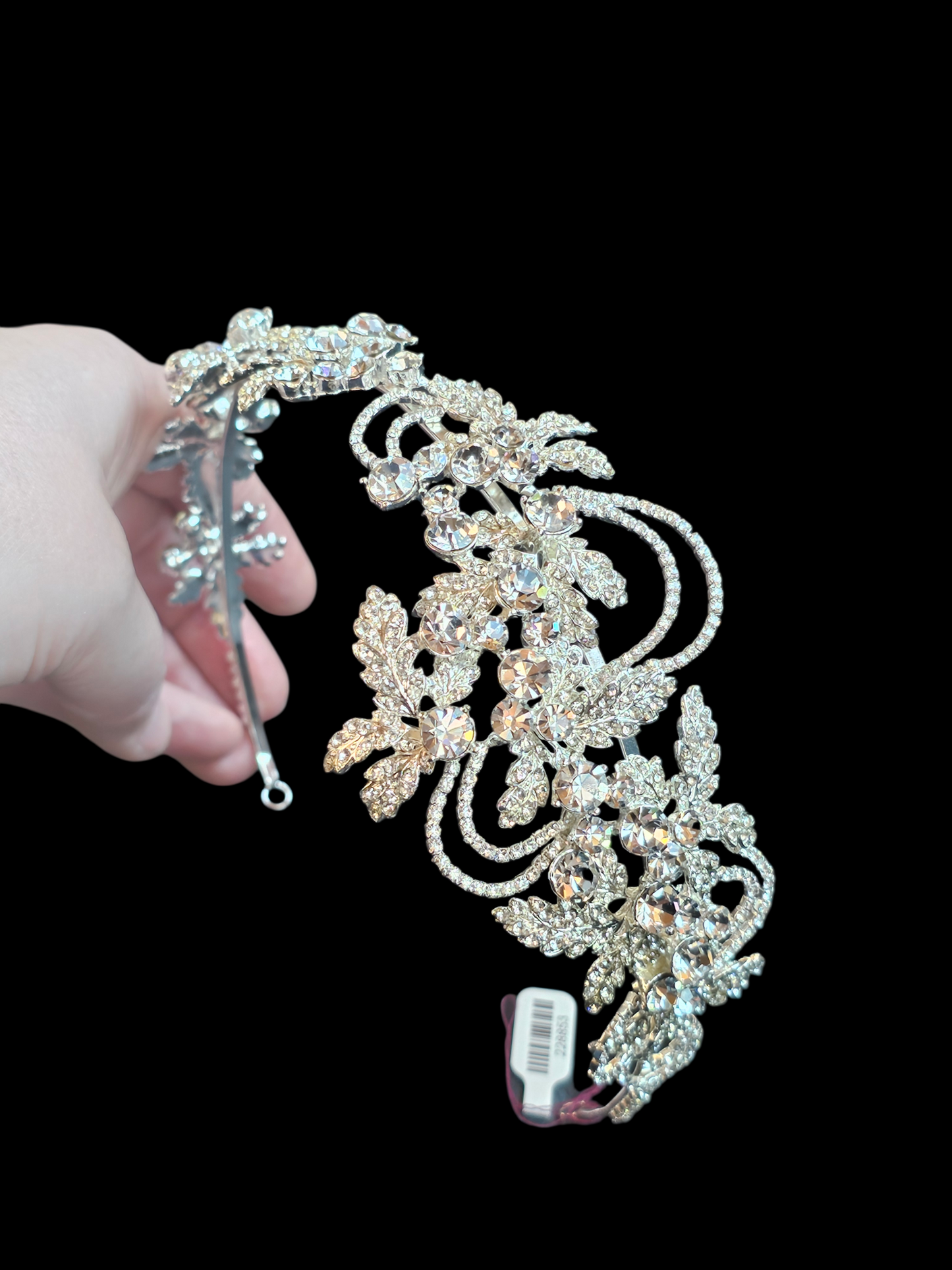 Large Silver Rhinestone/Crystal Asymetrical Filigree Bridal Headband