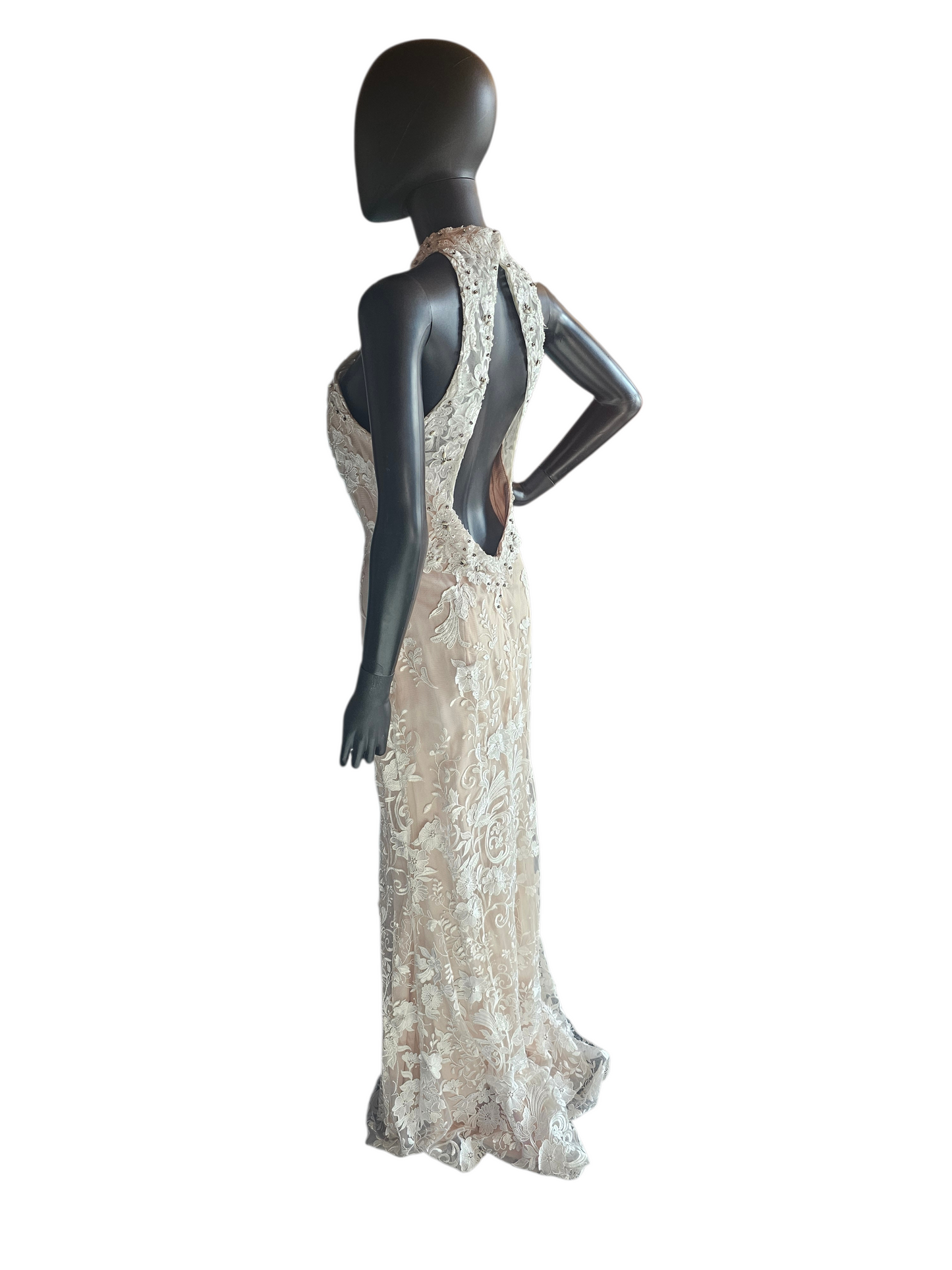 Rose/Ivory Lace Halter Fit/Flare Prom/Party Formal Dress - Mori Lee