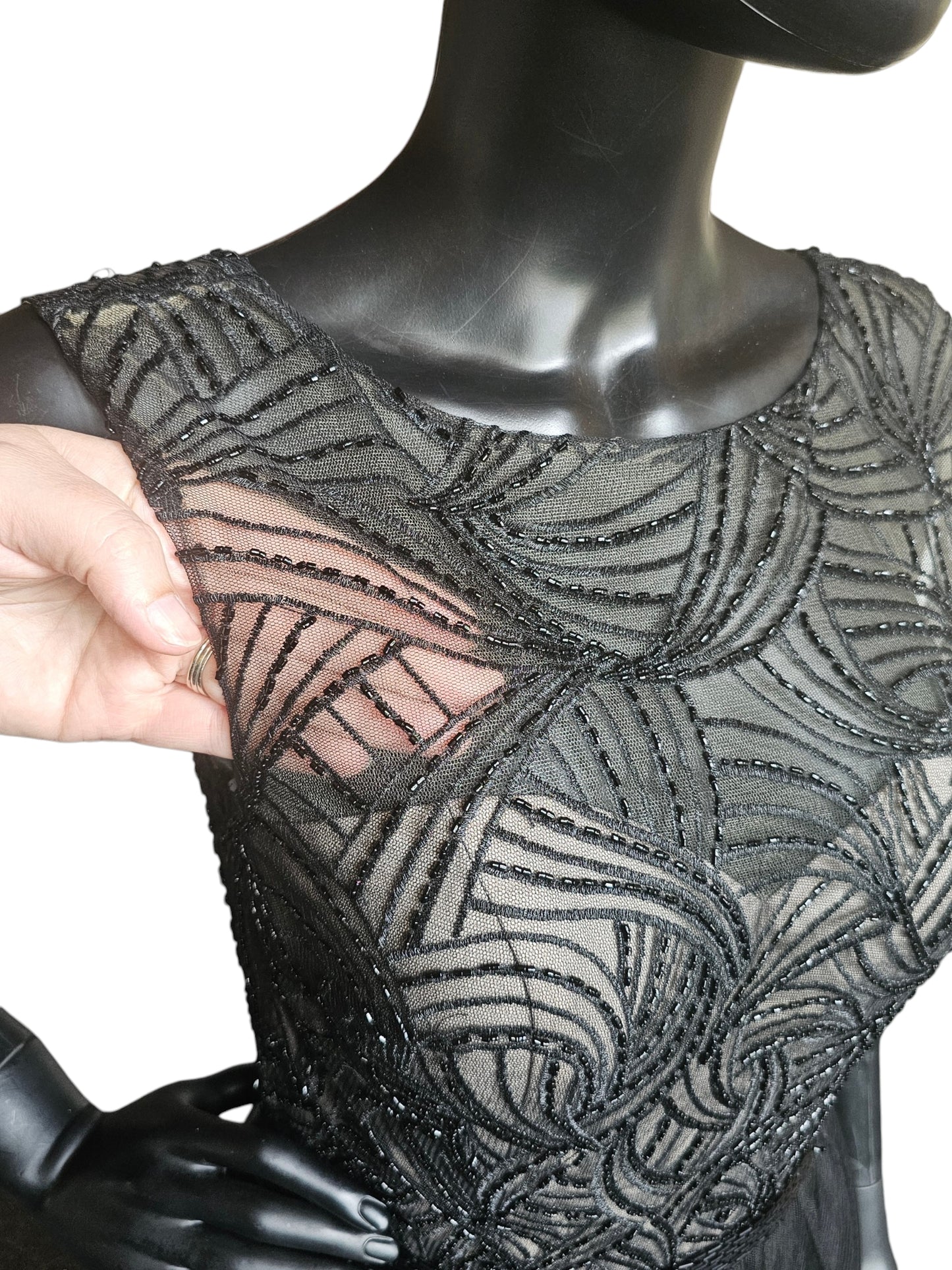 Black Embroidered A-Line Illusion Bodice Full Length Formal Dress - Mori Lee