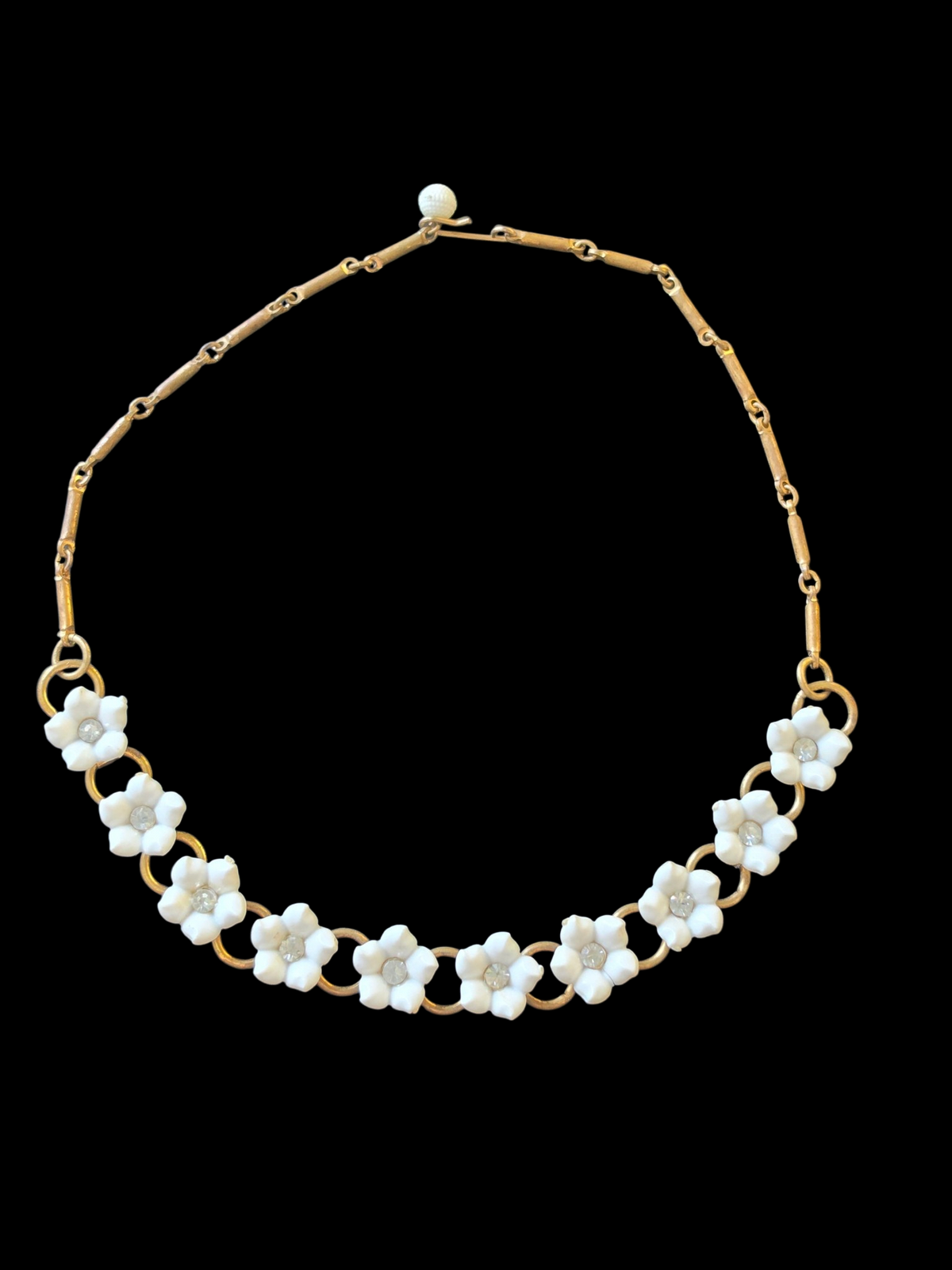 Vintage Brass/White Resin Flower Necklace