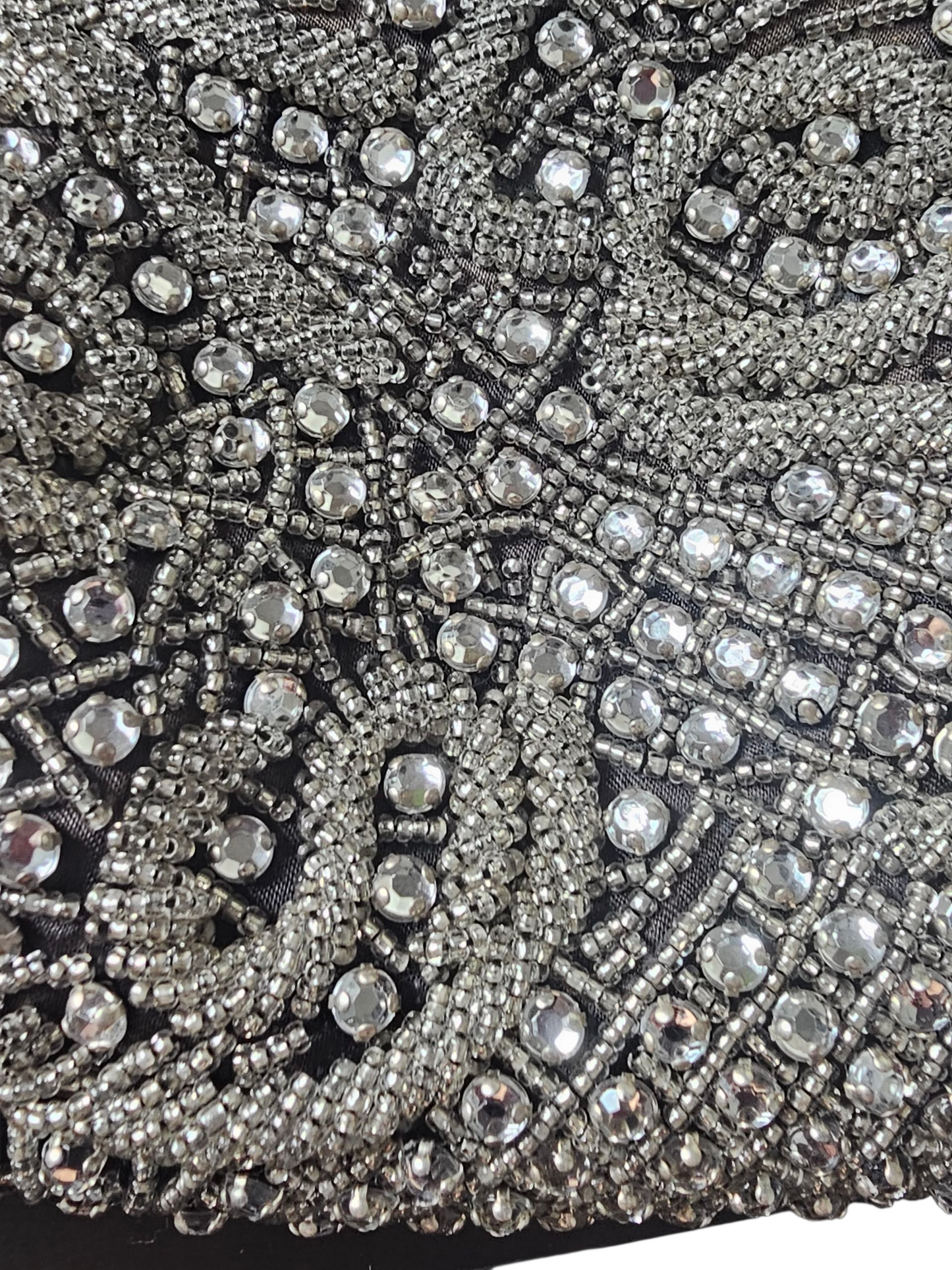 Black/Silver Crystal Beaded Clasp Handbag